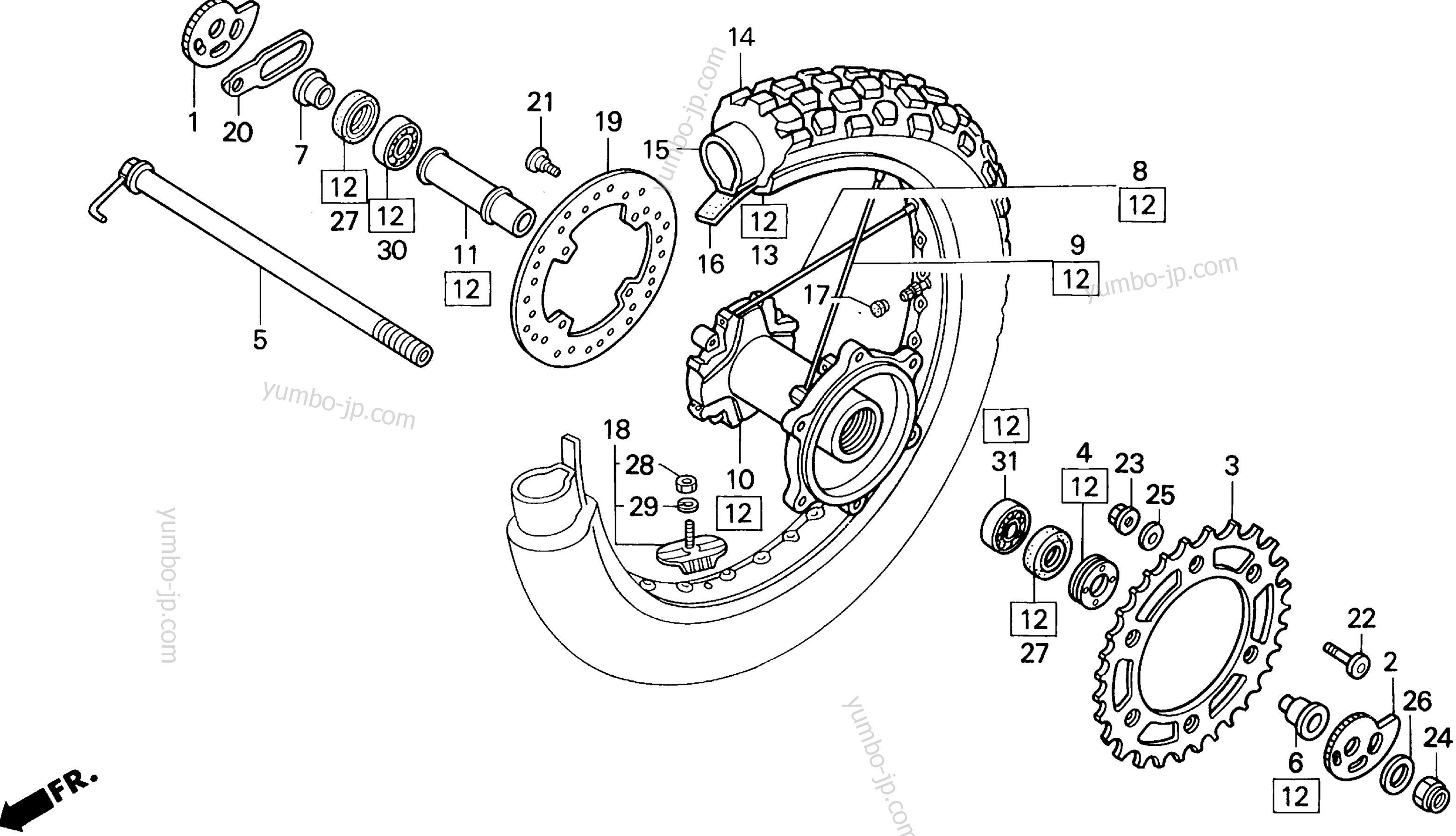 REAR WHEEL для мотоциклов HONDA XR250R A 1992 г.