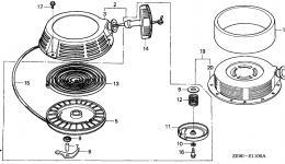 Ручной стартер / (1) для двигателя HONDA GXV340K1 DAE