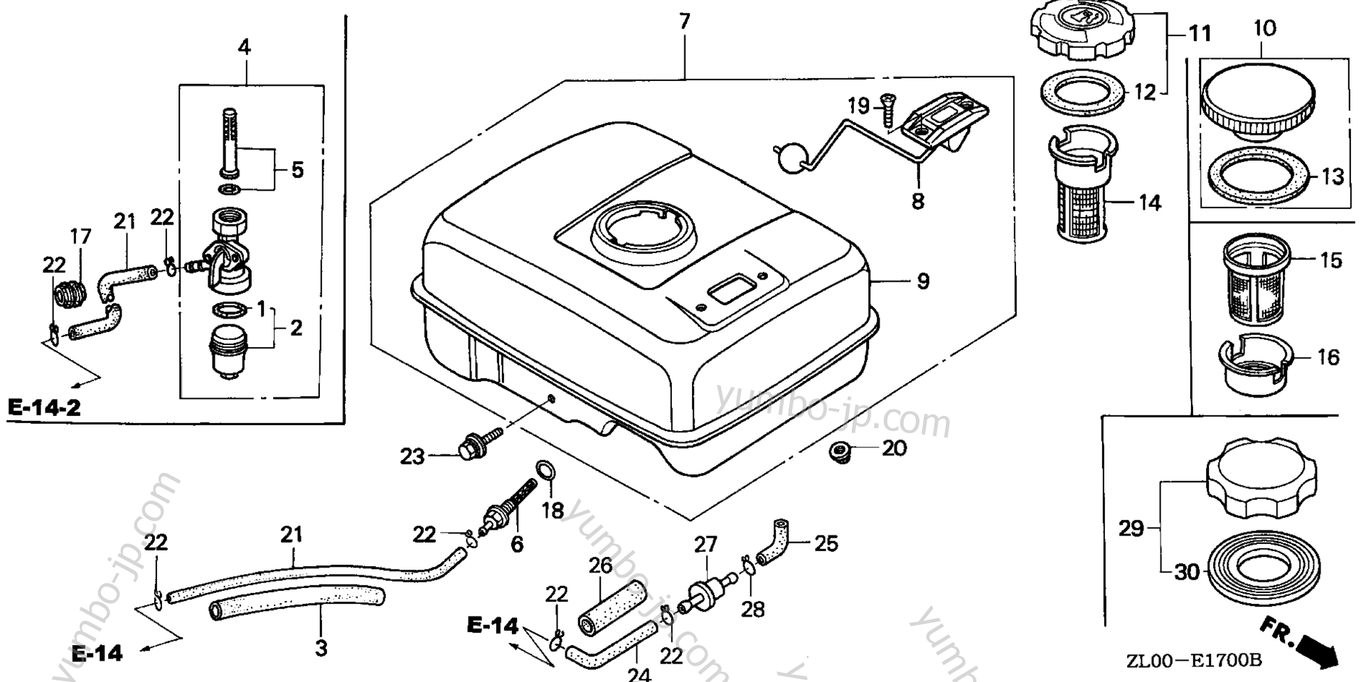 FUEL TANK (1) for multi purpose engines HONDA GX200 PX2 