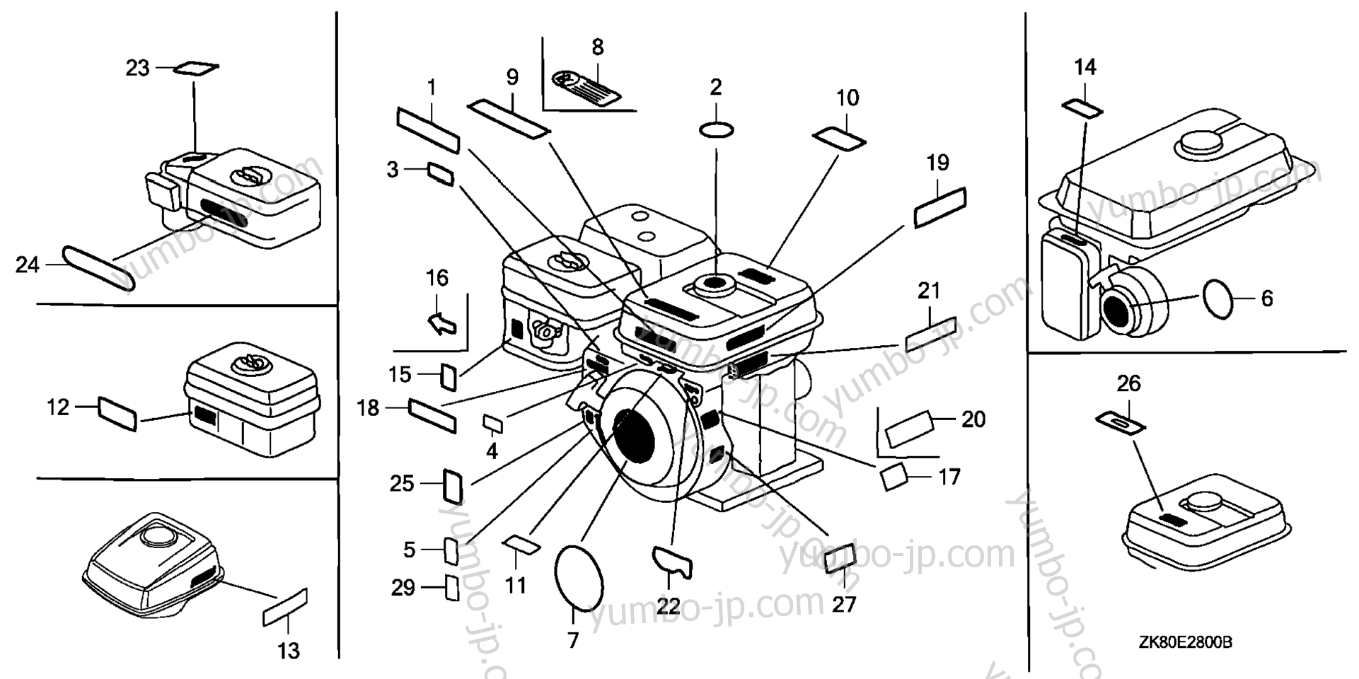 LABEL (1) для двигателей HONDA GX160K1 VW12/A 