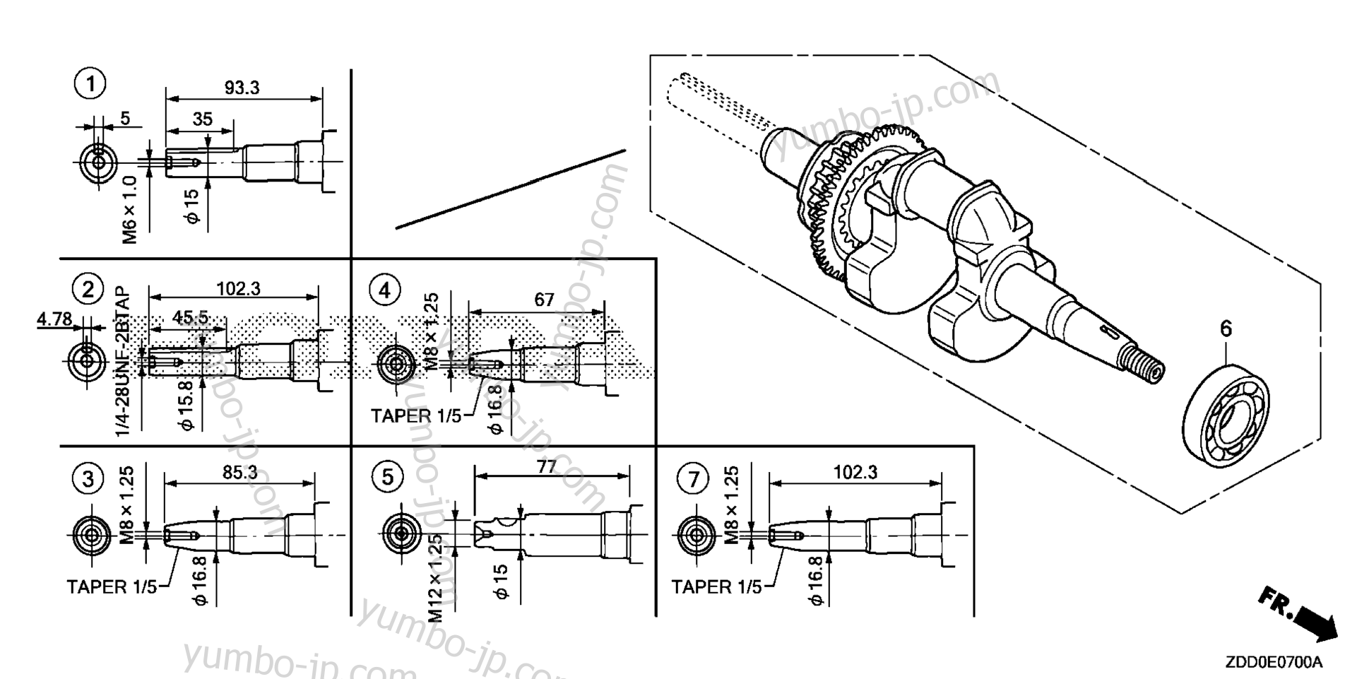 CRANKSHAFT for multi purpose engines HONDA GX100RT KRA2 