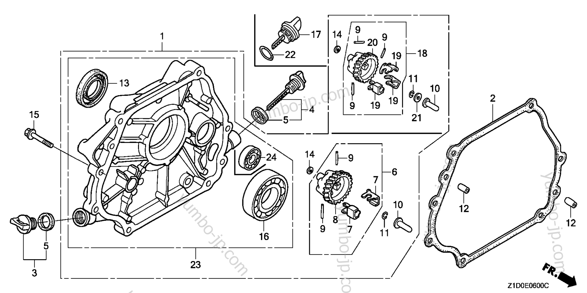 CRANKCASE COVER (1) for multi purpose engines HONDA GX270T QAG2 