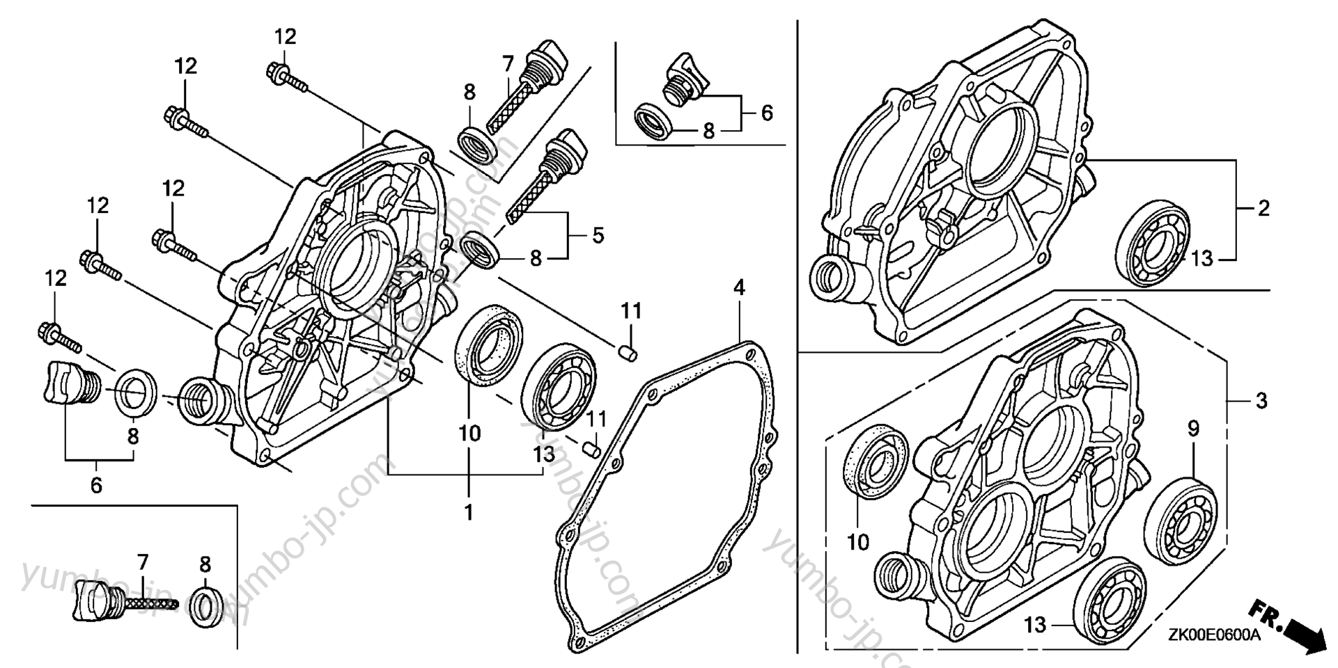 CRANKCASE COVER (1) for multi purpose engines HONDA GX200 VX2/A 