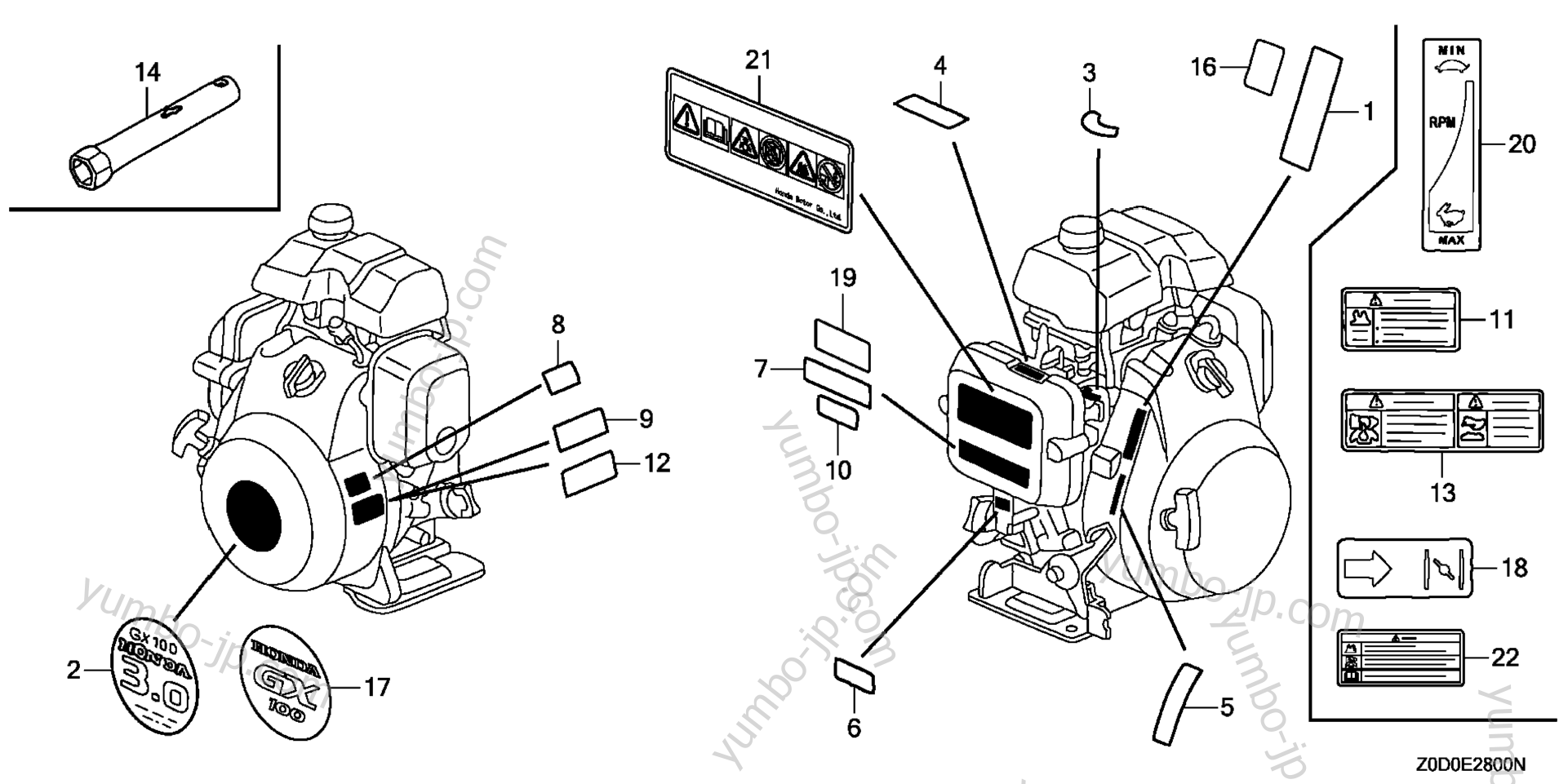 LABEL for multi purpose engines HONDA GX100 KRMG 