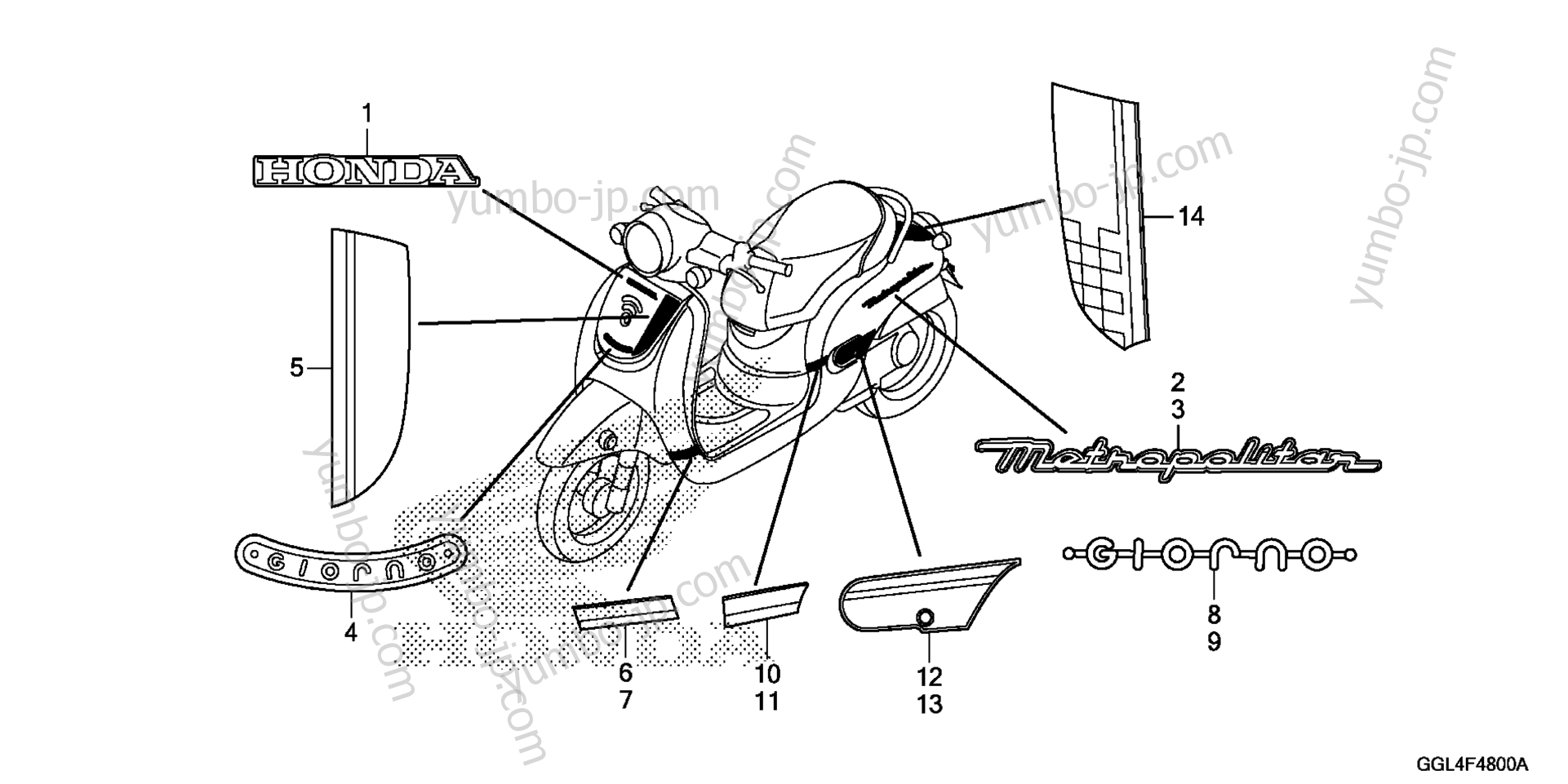 MARK / STRIPE для скутеров HONDA NCH50 2AC 2014 г.