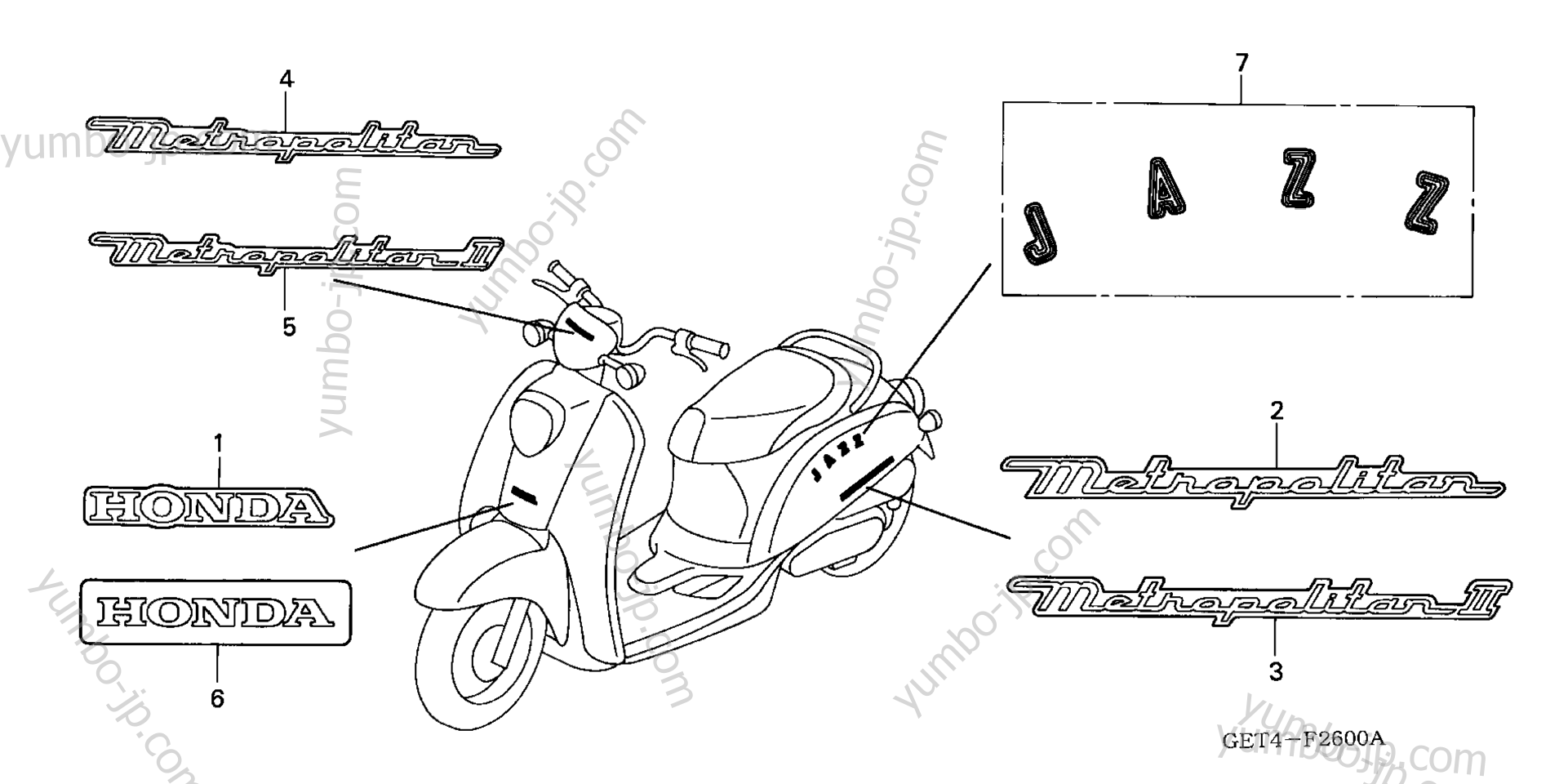Эмблемы, наклейки для скутеров HONDA CHF50P A 2005 г.