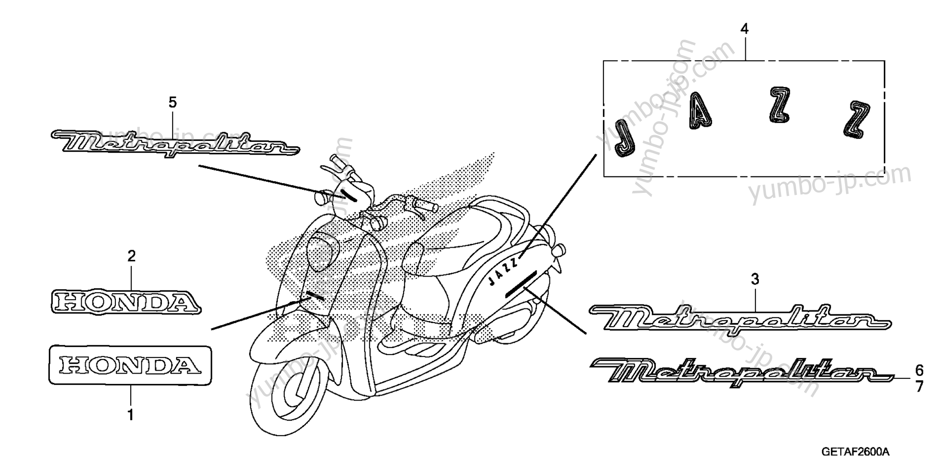Эмблемы, наклейки для скутеров HONDA CHF50 A 2009 г.
