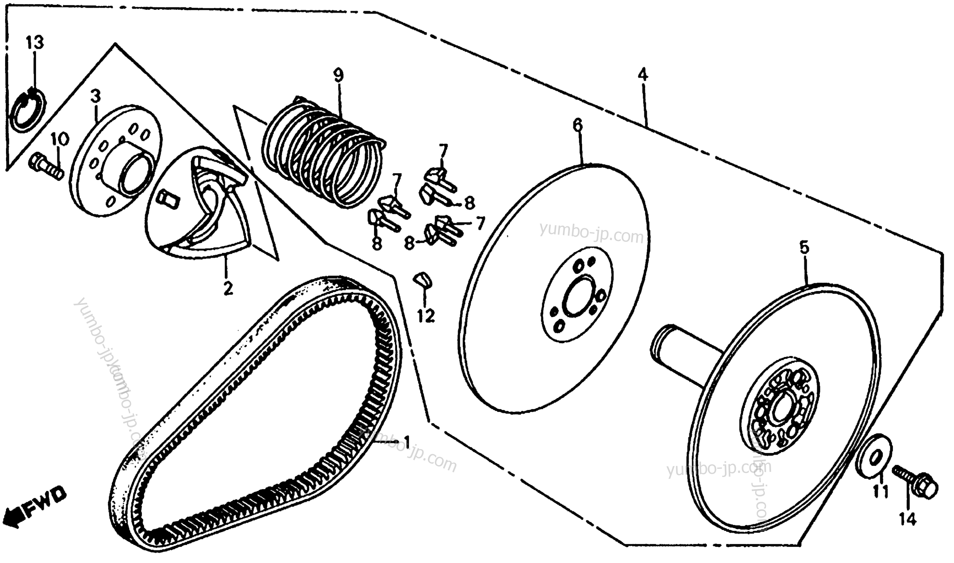 DRIVEN PULLEY / VARIABLE SPEED BELT for UTVs HONDA FL350R A 1985 year