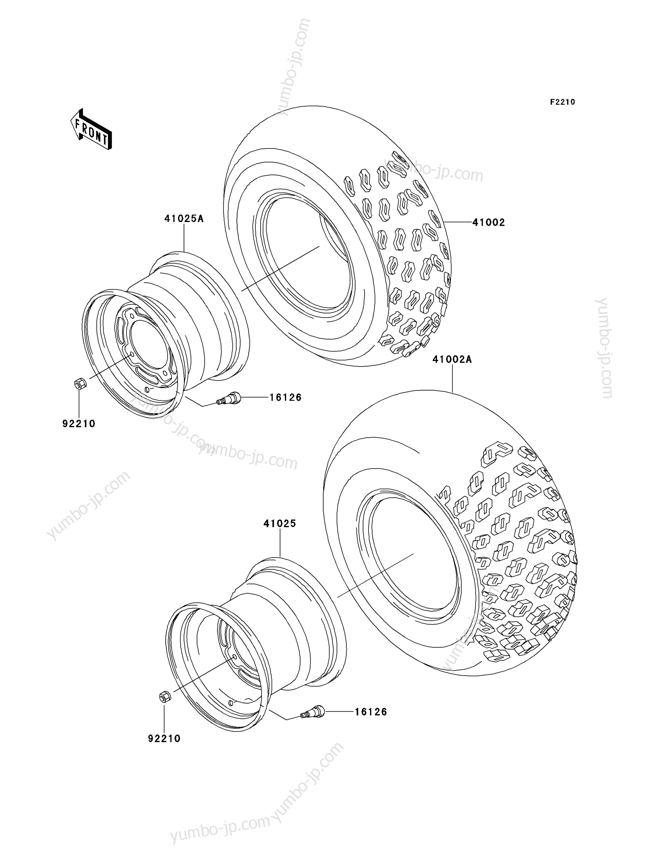 WHEELS/TIRES для квадроциклов KAWASAKI BAYOU 250 (KLF250-A2) 2004 г.