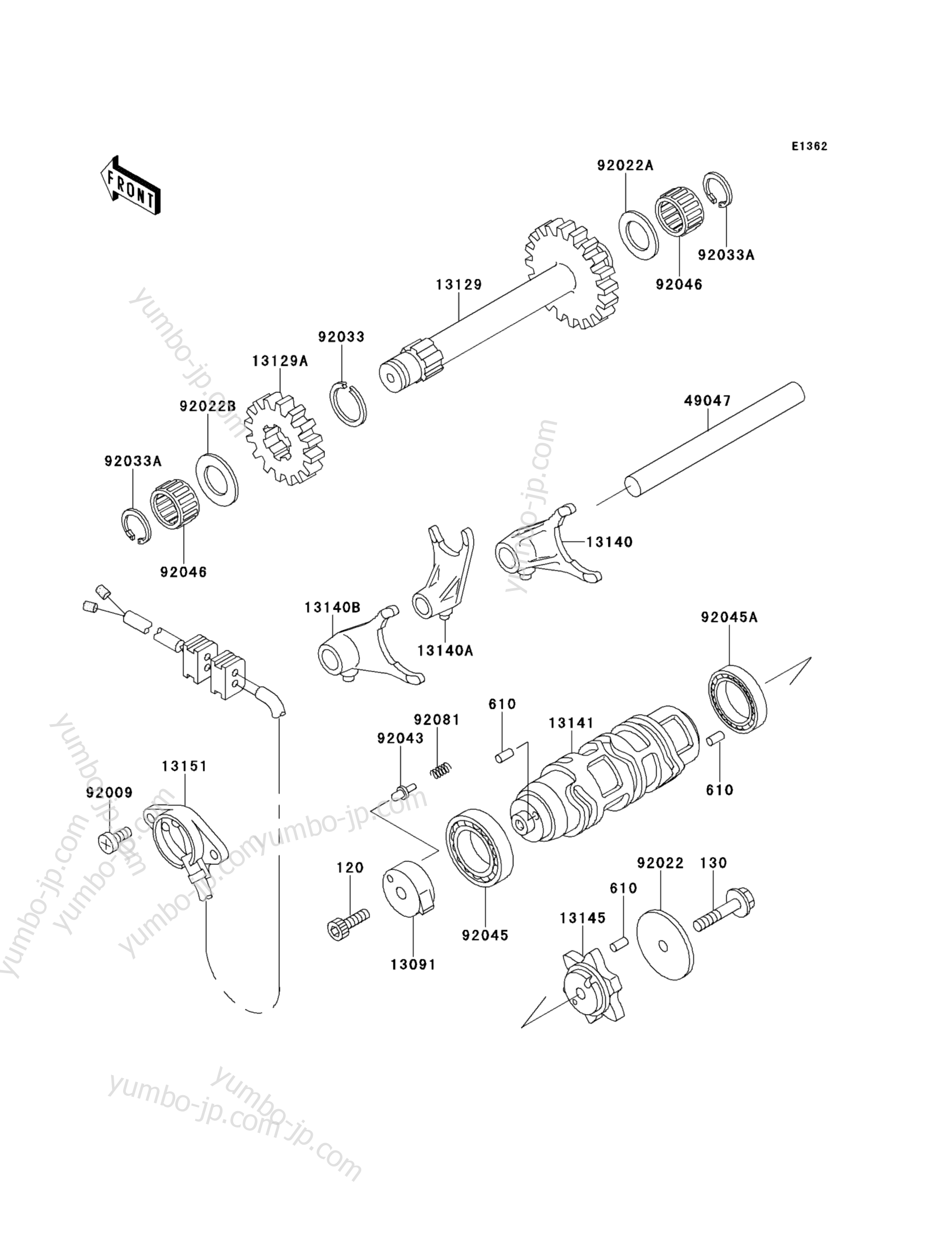 Gear Change Drum/Shift Fork(s) для квадроциклов KAWASAKI BAYOU 300 4X4 (KLF300-C5) 1993 г.