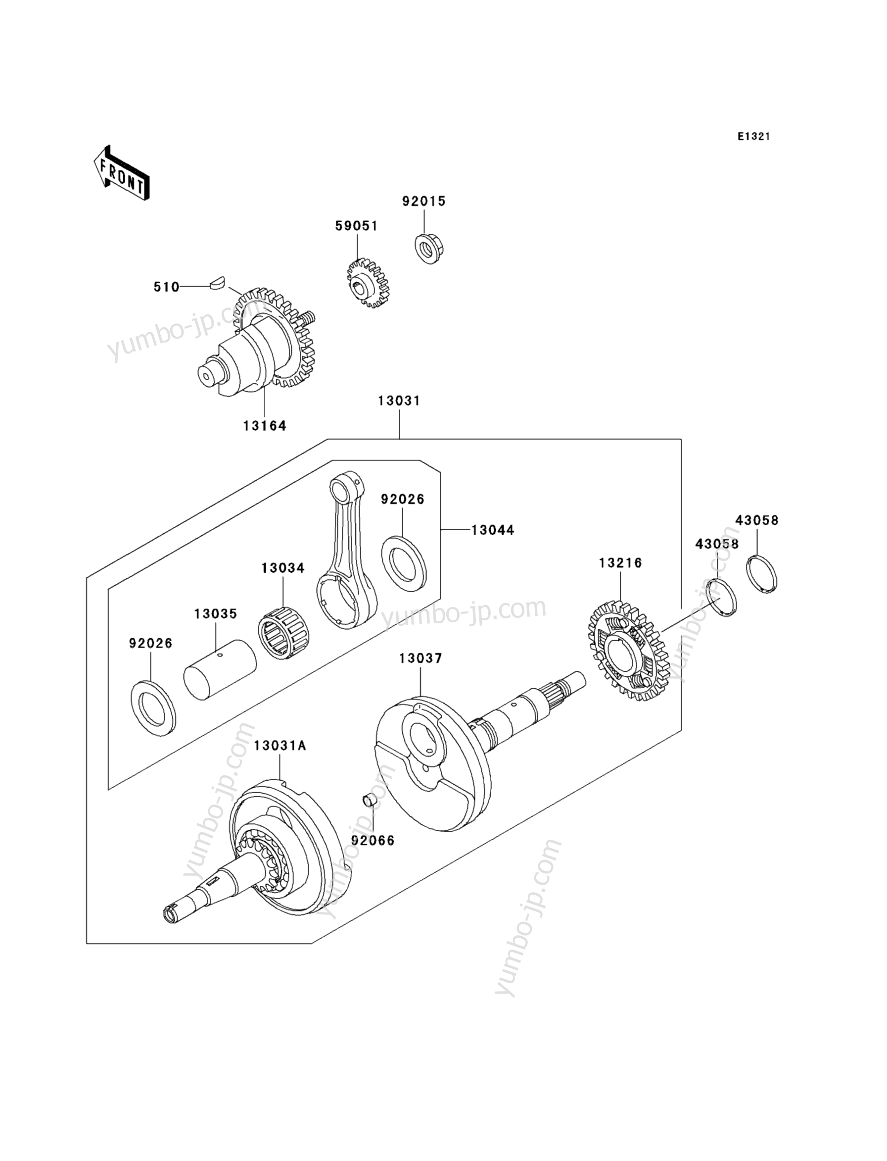 Коленвал и поршневая группа для квадроциклов KAWASAKI PRAIRIE 300 4X4 (KVF300-A3) 2001 г.