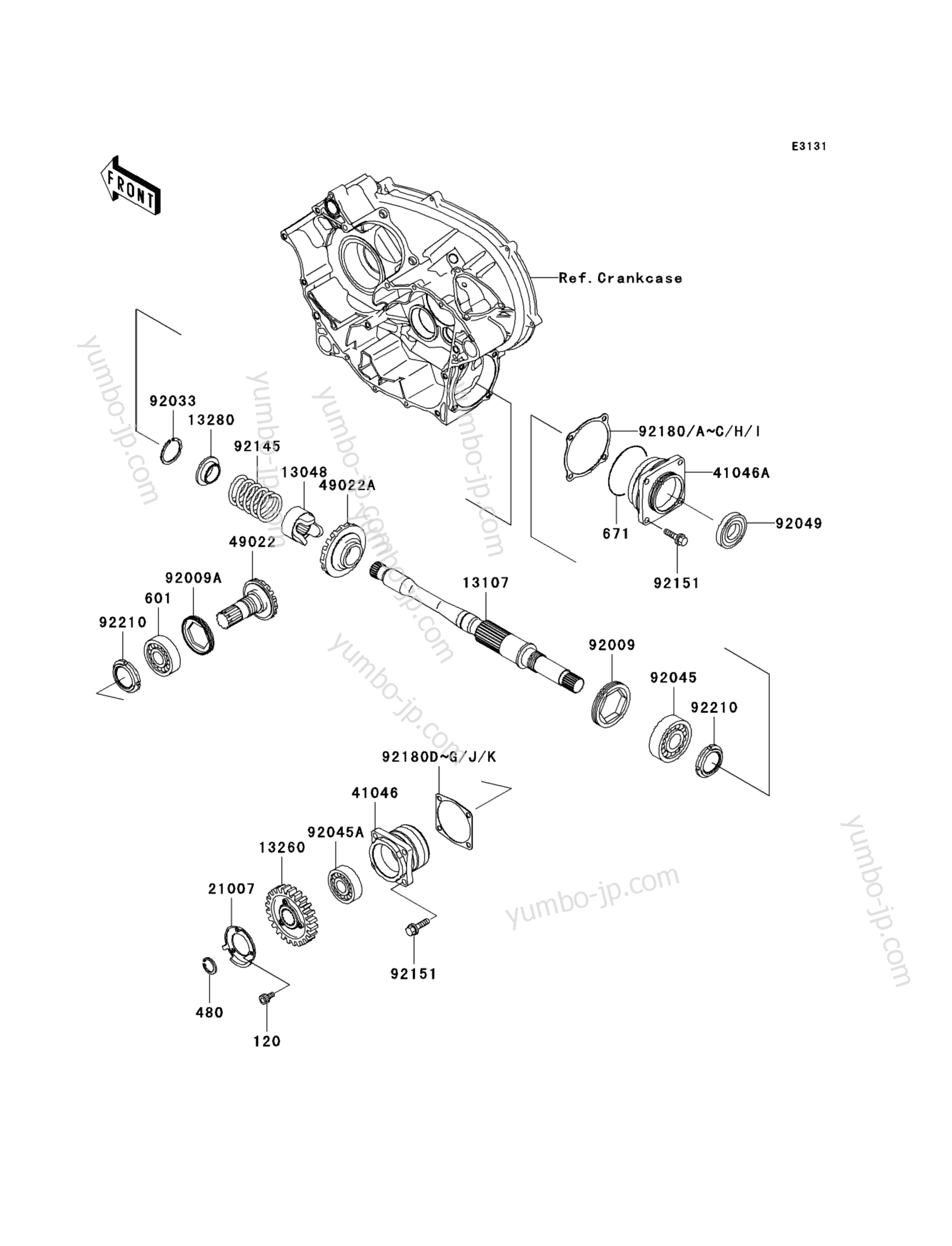 FRONT BEVEL GEAR для квадроциклов KAWASAKI PRAIRIE 650 4X4 (KVF650-B2) 2003 г.