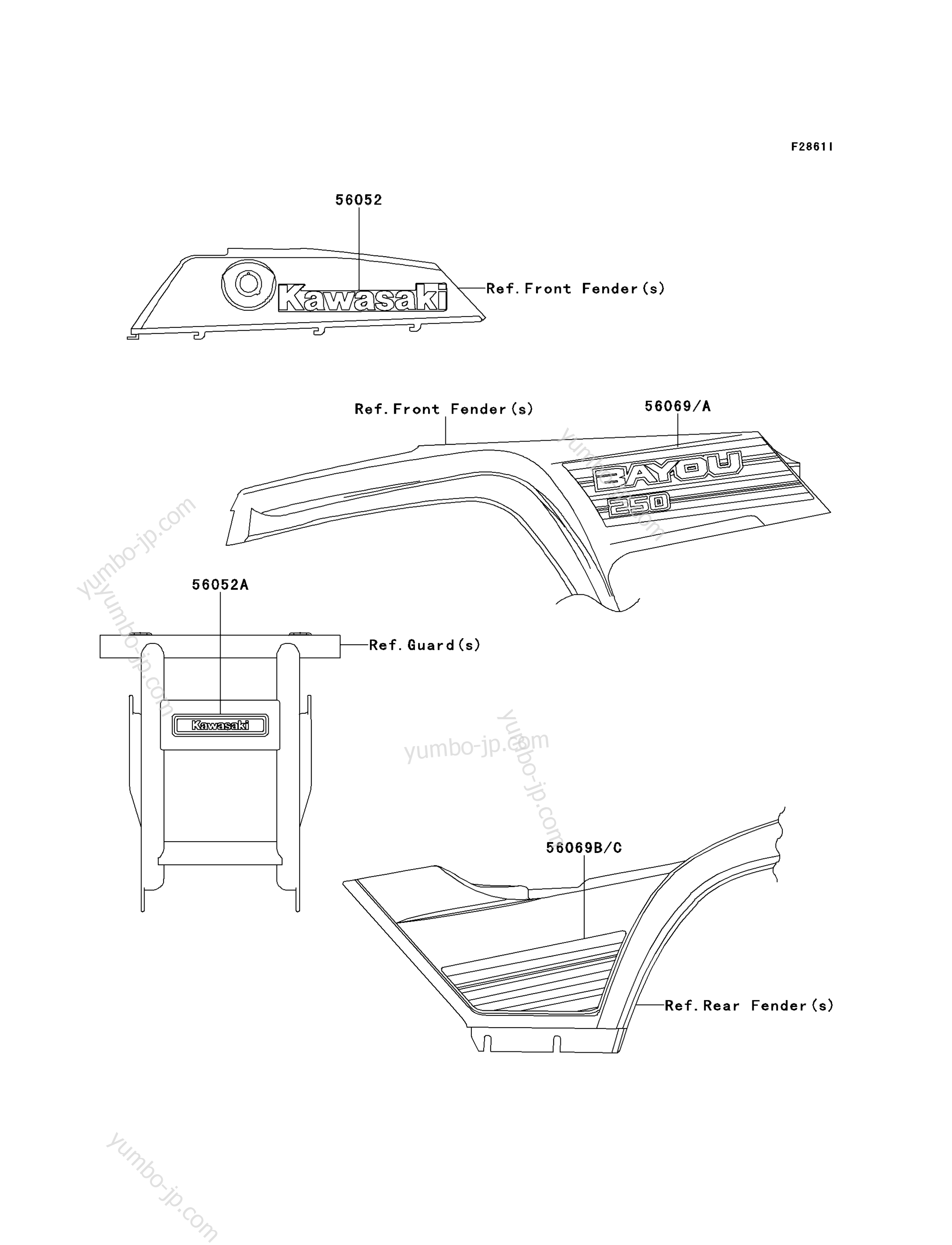 Decals(Red)(Blue)(AAF) для квадроциклов KAWASAKI BAYOU 250 (KLF250A8F) 2008 г.