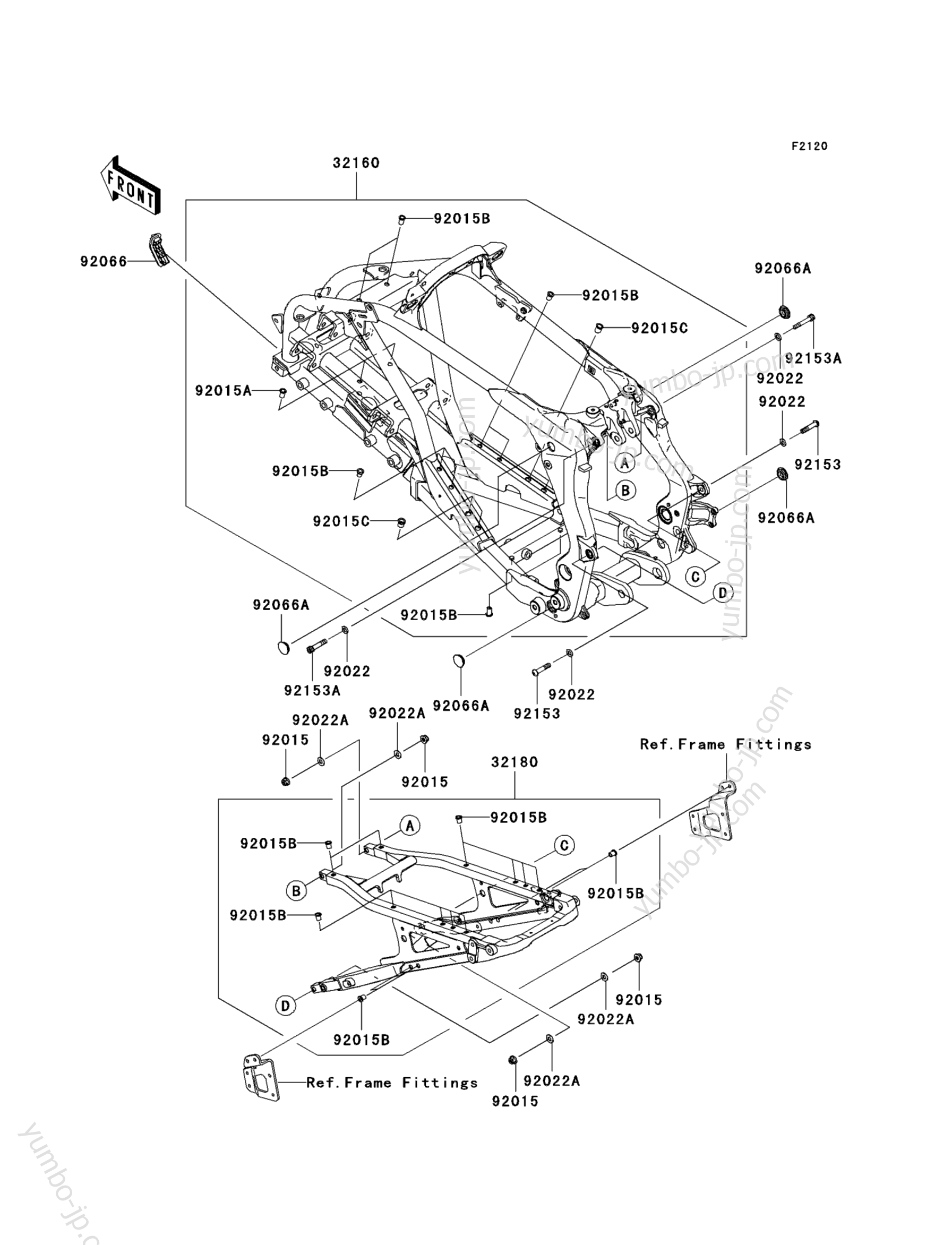 Frame(&sim;JKASFGB1 8B509622) для квадроциклов KAWASAKI KFX450R (KSF450B8F) 2008 г.