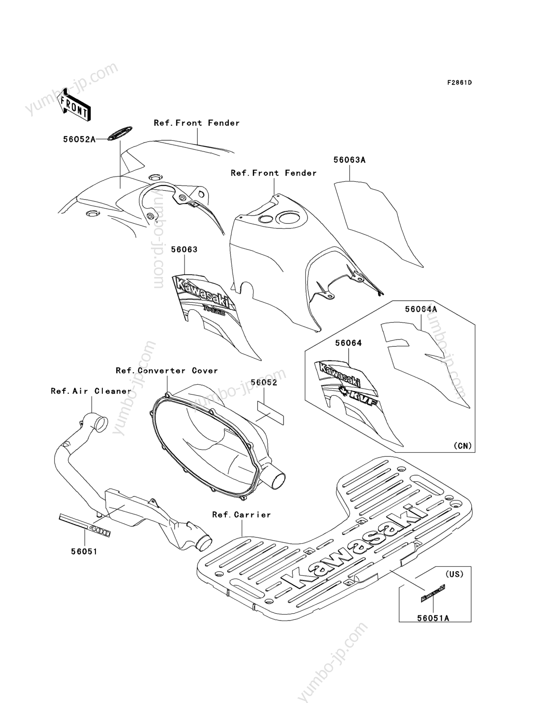 Decals(Green)(A3) для квадроциклов KAWASAKI PRAIRIE 300 4X4 (KVF300-A3) 2001 г.