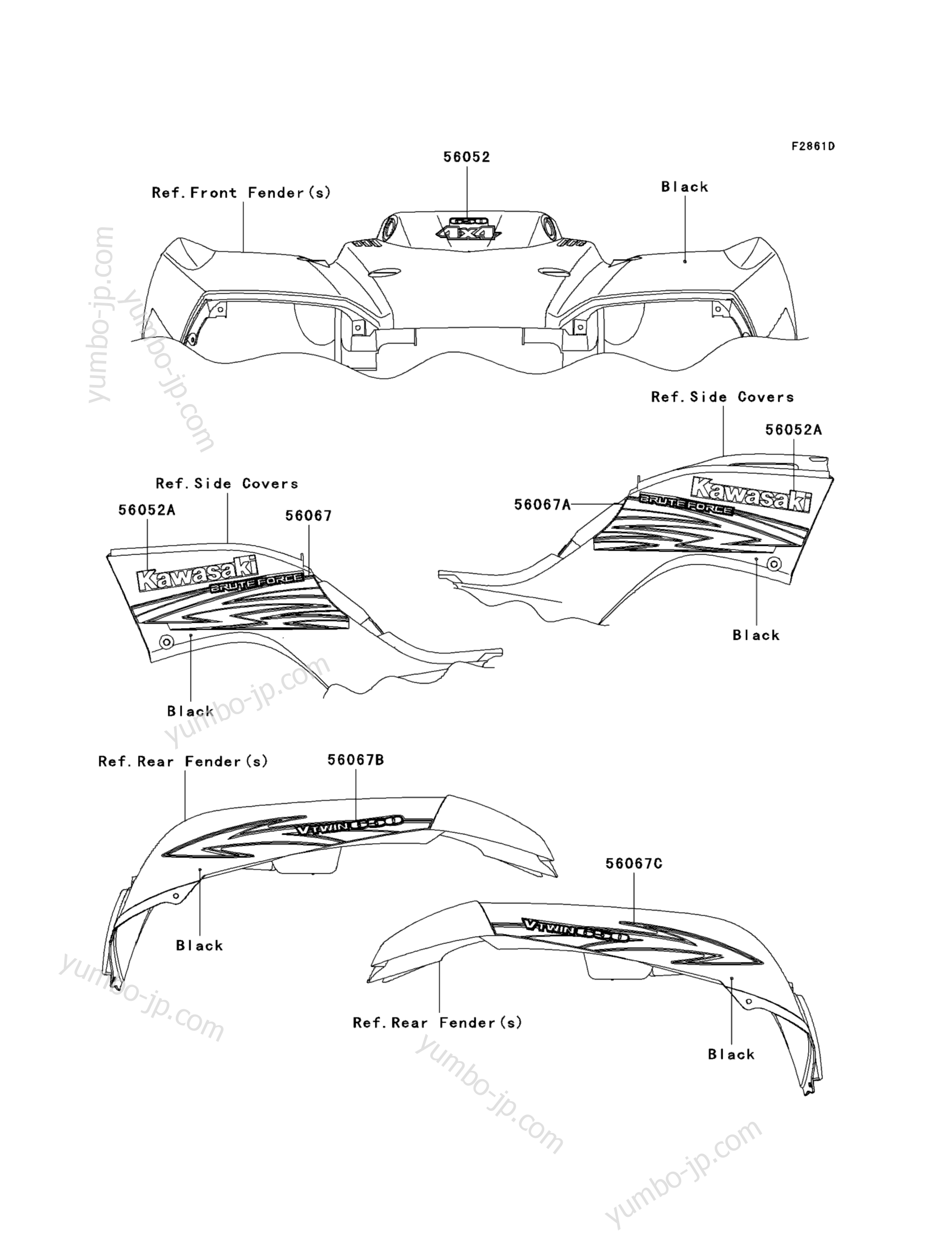 Decals(Black)(D7F) для квадроциклов KAWASAKI BRUTE FORCE 650 4X4 (KVF650D7F) 2007 г.