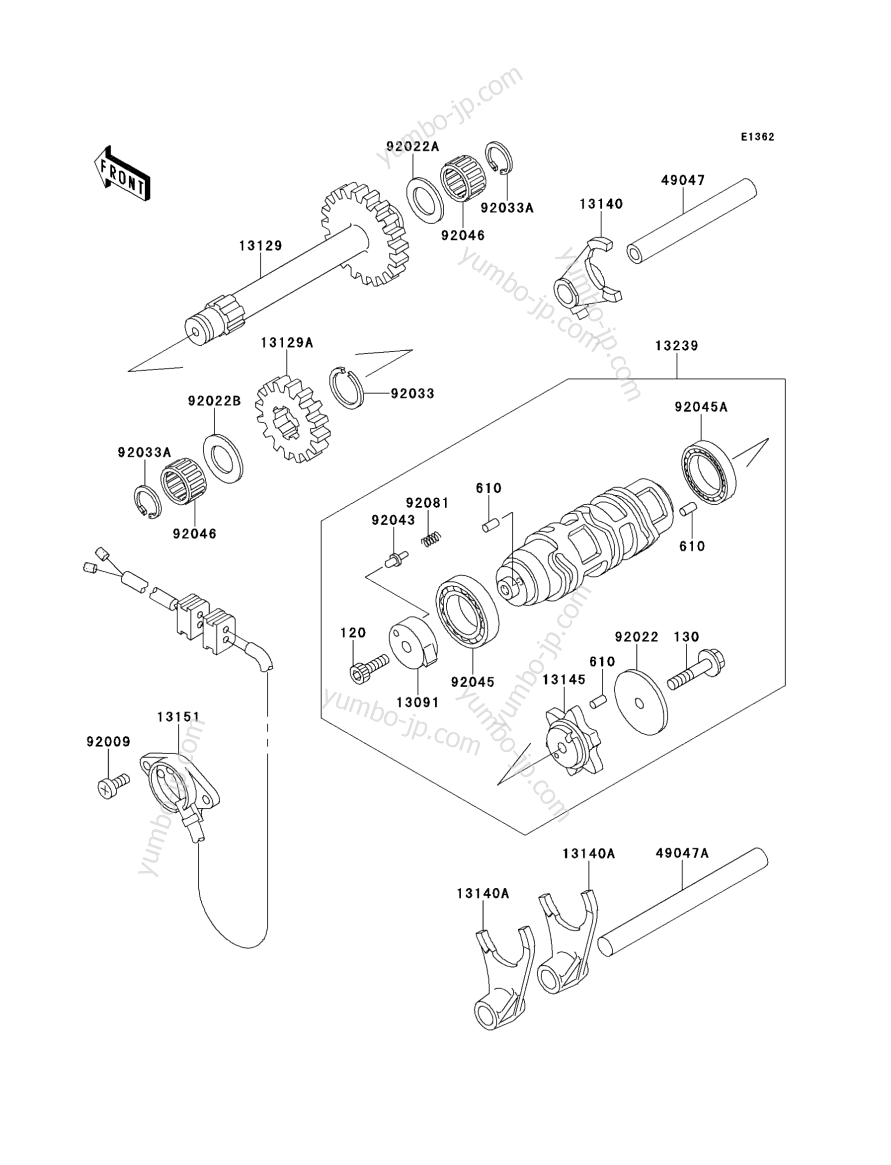 Gear Change Drum/Shift Fork(s) для квадроциклов KAWASAKI BAYOU 300 (KLF300-B11) 1998 г.