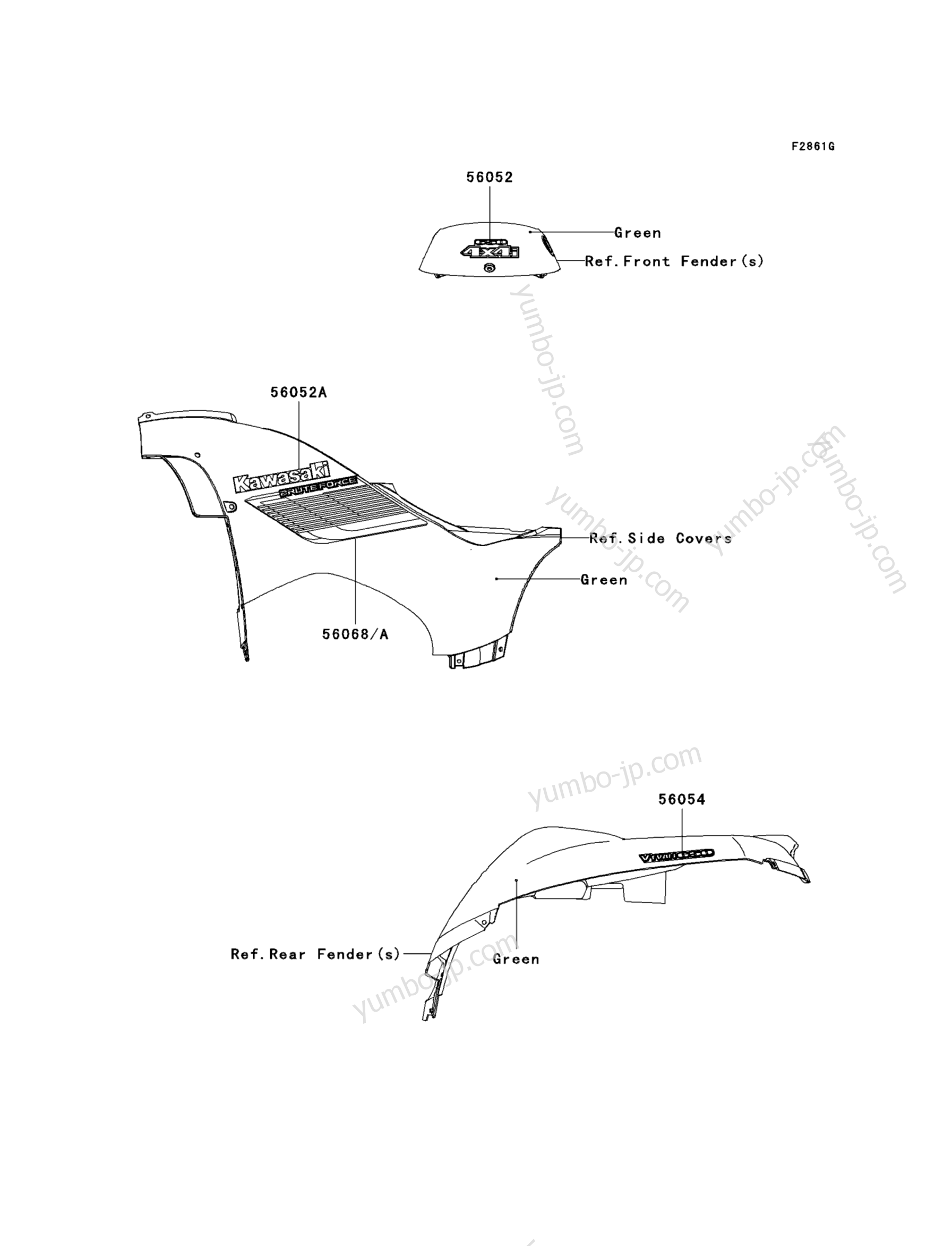 Decals(Green)(F8F) for ATVs KAWASAKI BRUTE FORCE 650 4X4I (KVF650F8F) 2008 year