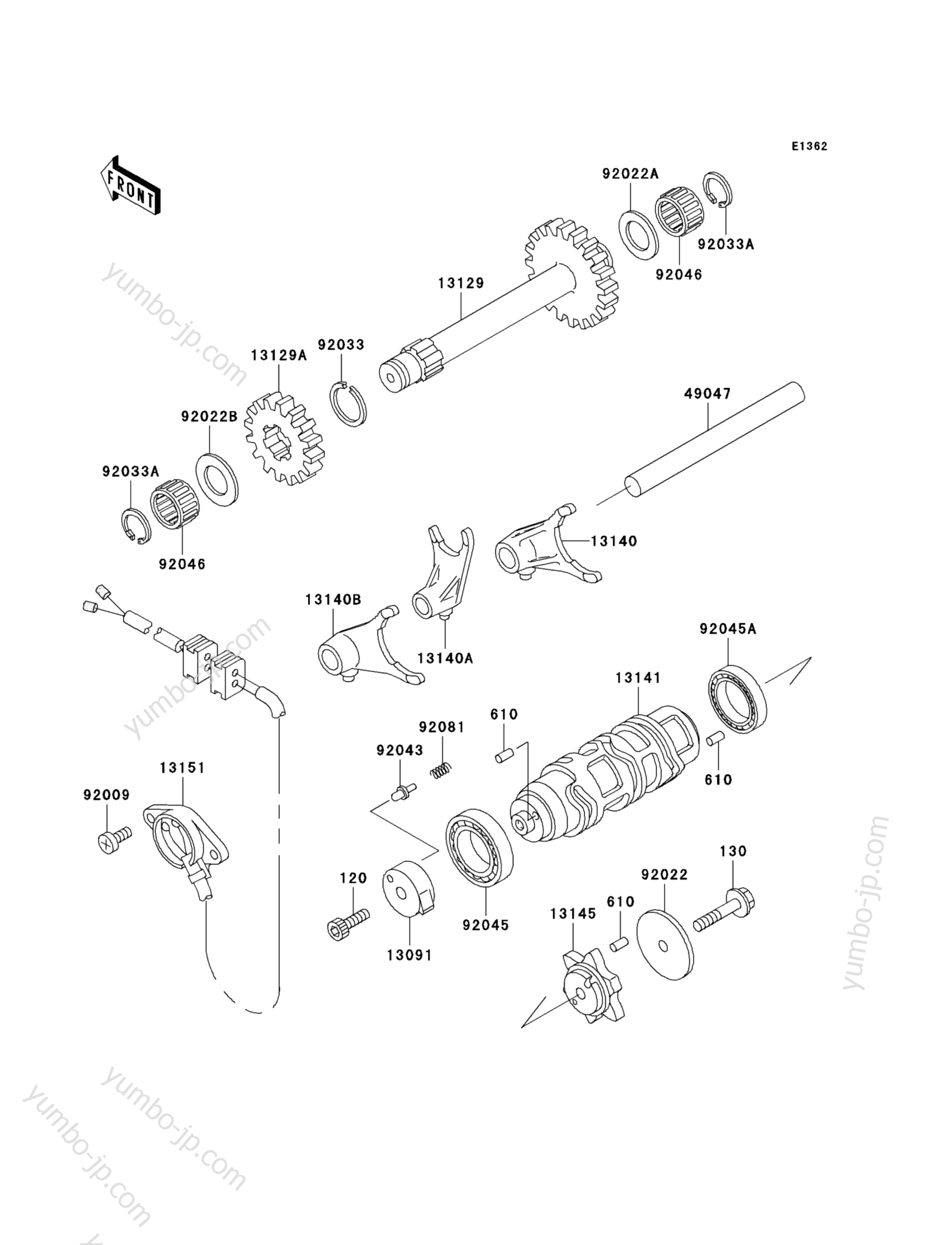 Gear Change Drum/Shift Fork(s) для квадроциклов KAWASAKI BAYOU 300 4X4 (KLF300-C11) 1999 г.