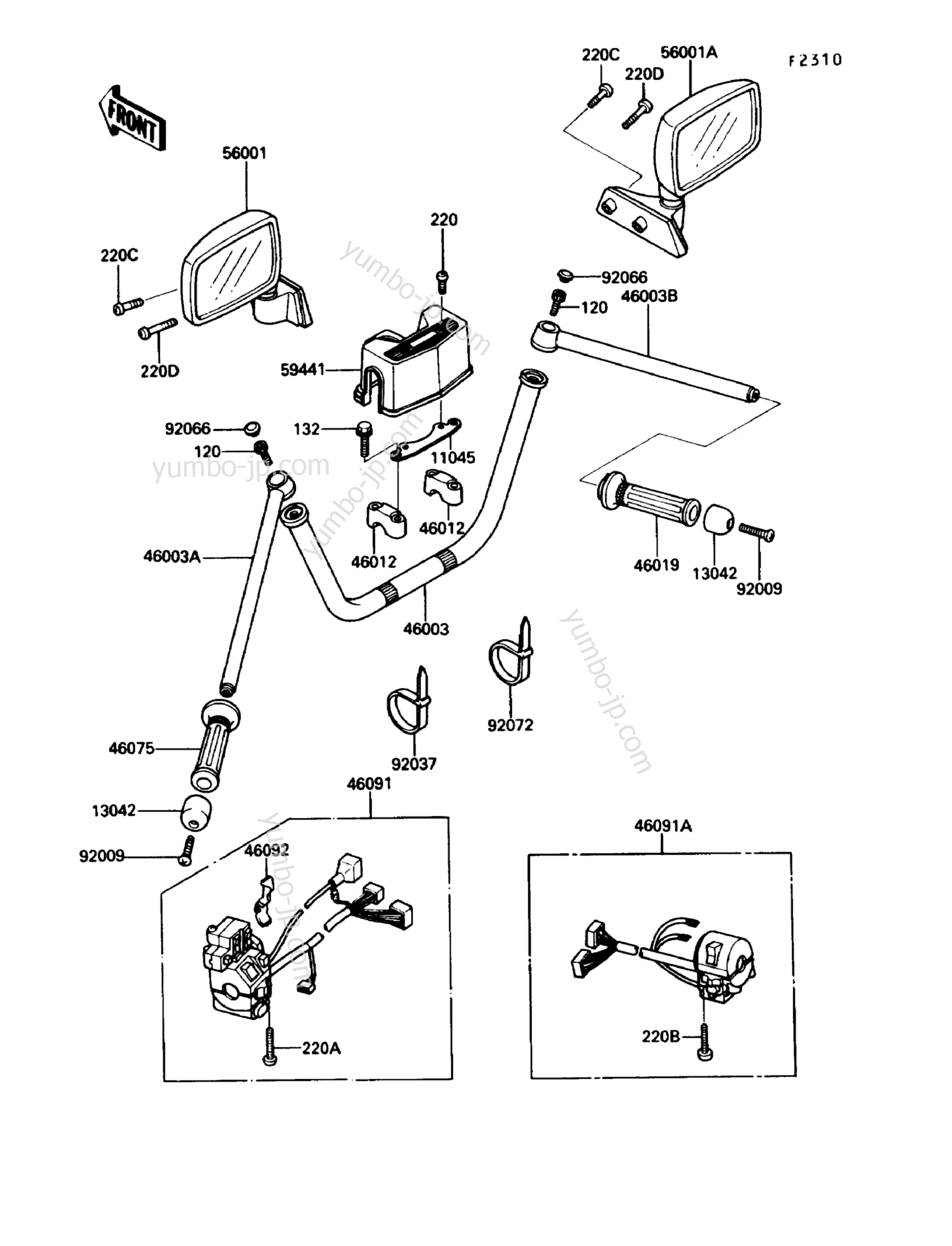 Румпель (рукоятка управления) для мотоциклов KAWASAKI VOYAGER XII (ZG1200-B5) 1991 г.