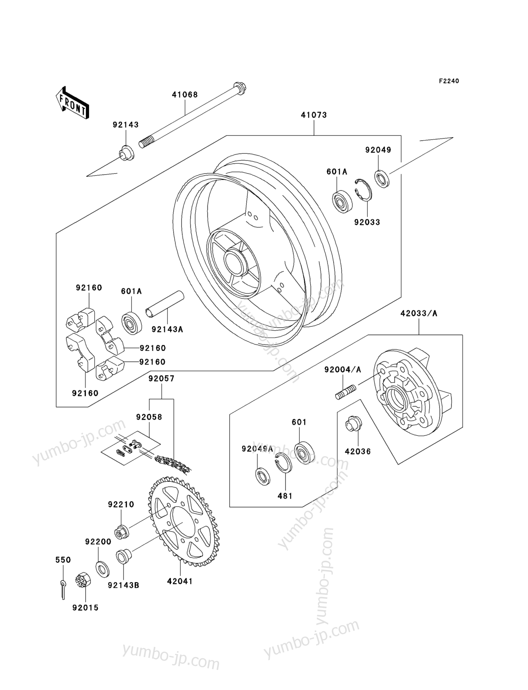 REAR WHEEL/CHAIN for motorcycles KAWASAKI NINJA ZX-7R (ZX750-P8) 2003 year