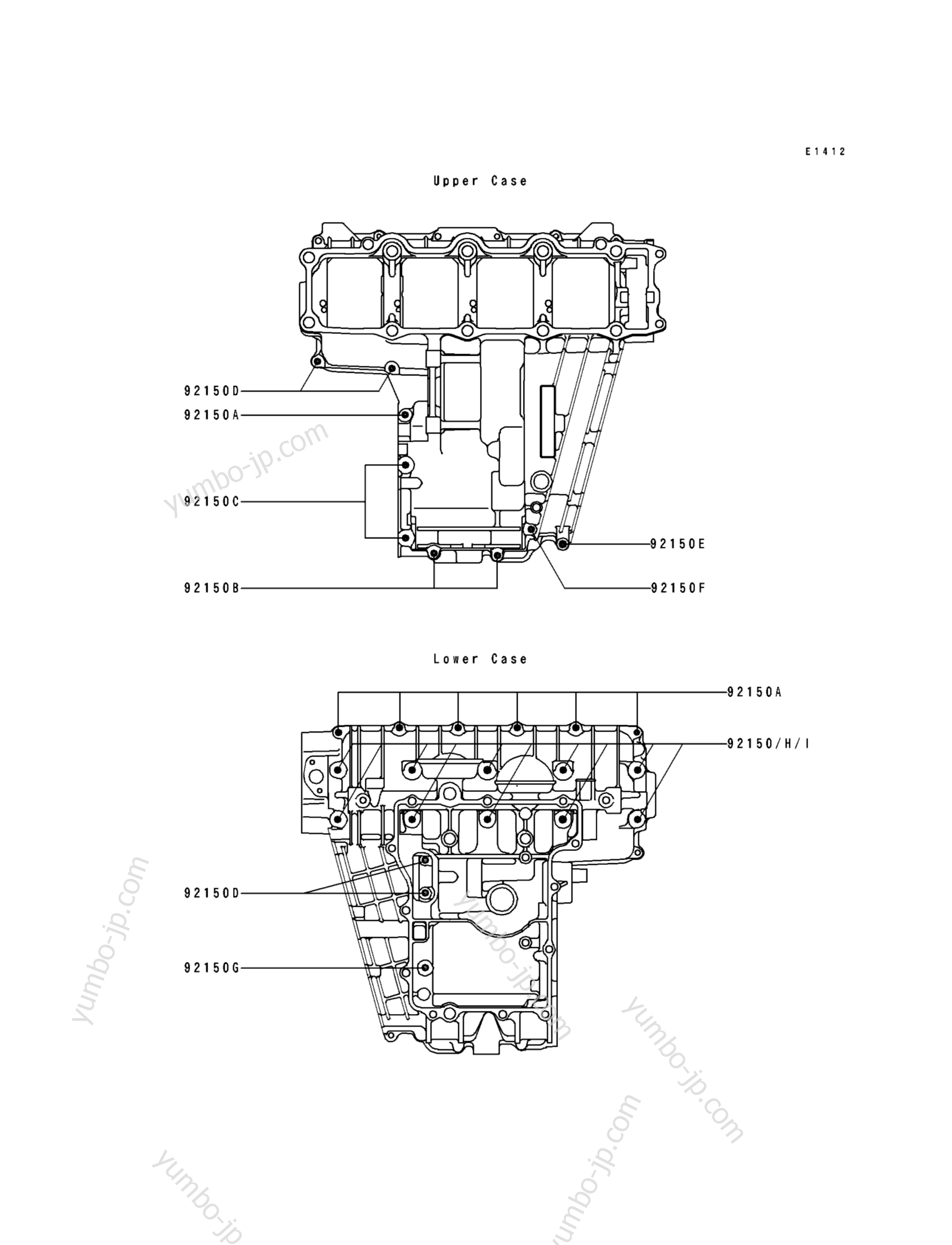 CRANKCASE BOLT PATTERN для мотоциклов KAWASAKI NINJA ZX-7 (ZX750-L2) 1994 г.