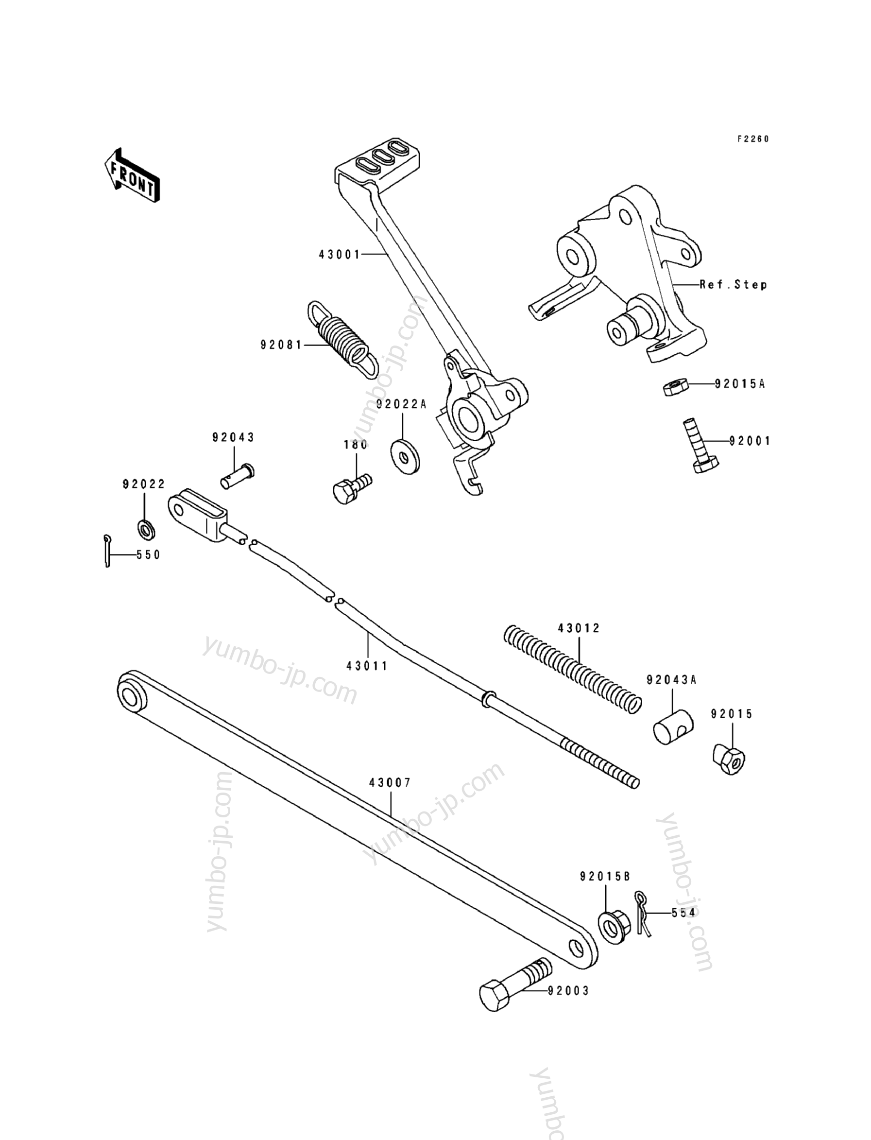 BRAKE PEDAL/TORQUE LINK для мотоциклов KAWASAKI EX500 (EX500-A5) 1991 г.