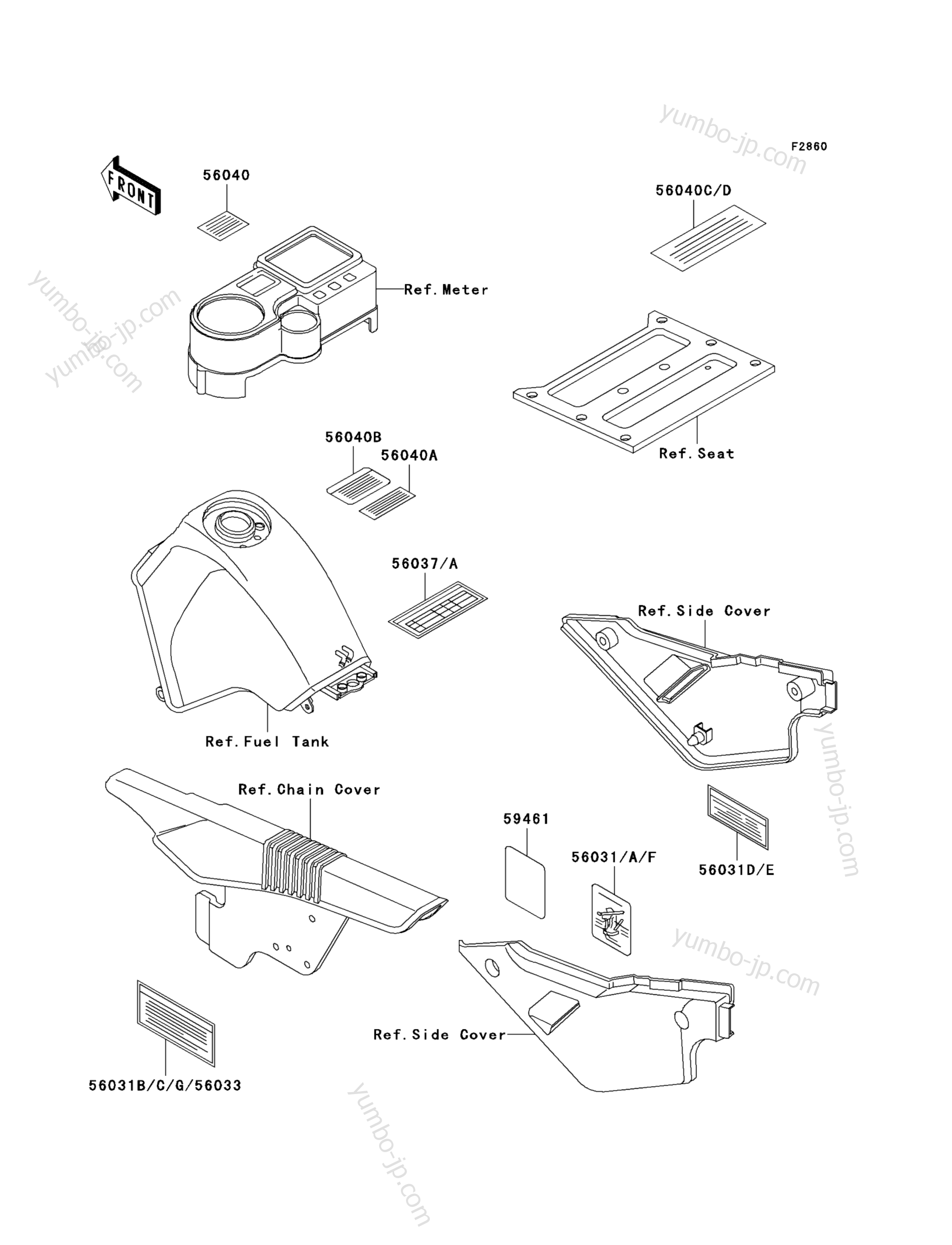 LABELS for motorcycles KAWASAKI KLR650 (KL650-A13) 1999 year