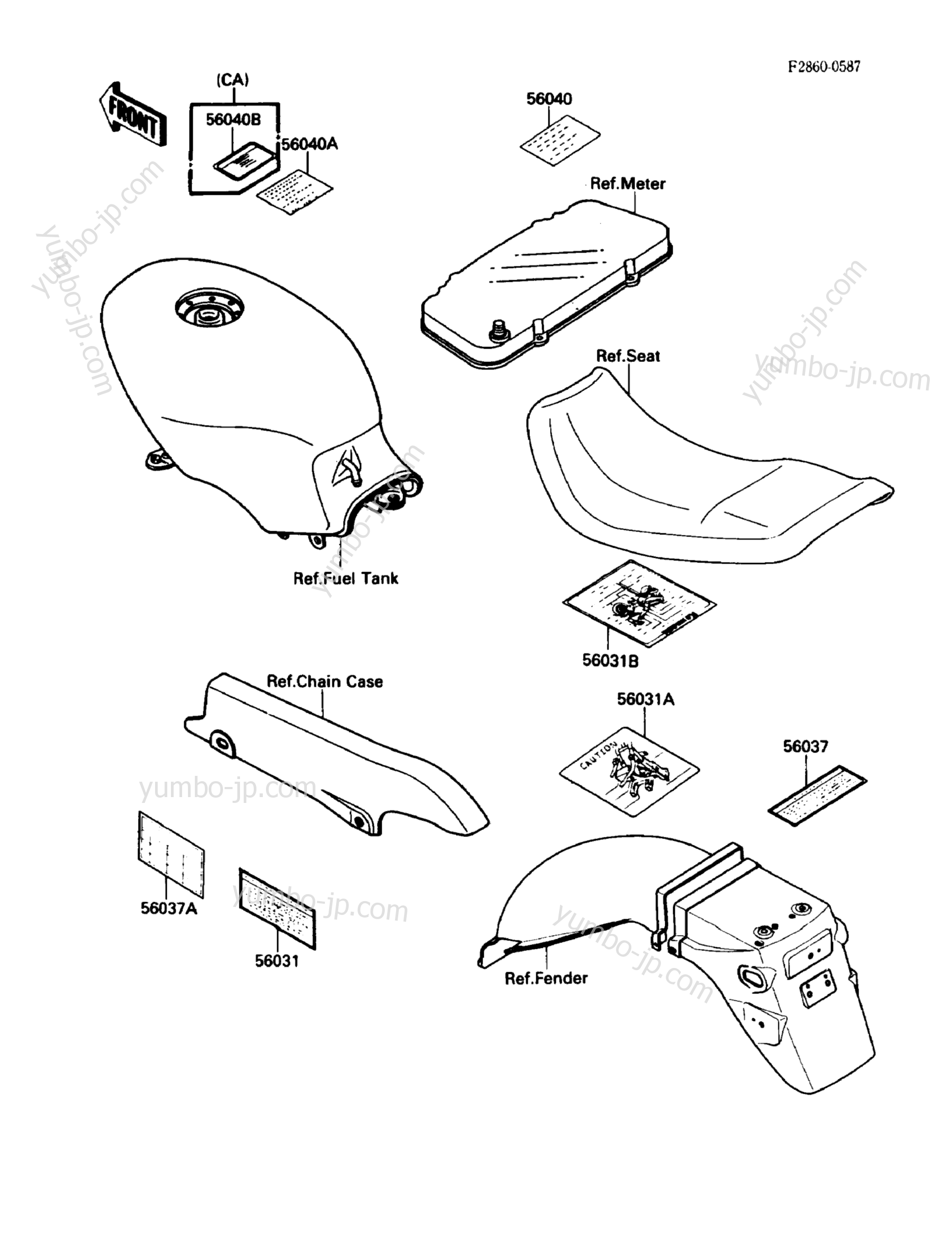 LABELS for motorcycles KAWASAKI EX500 (EX500-A1) 1987 year