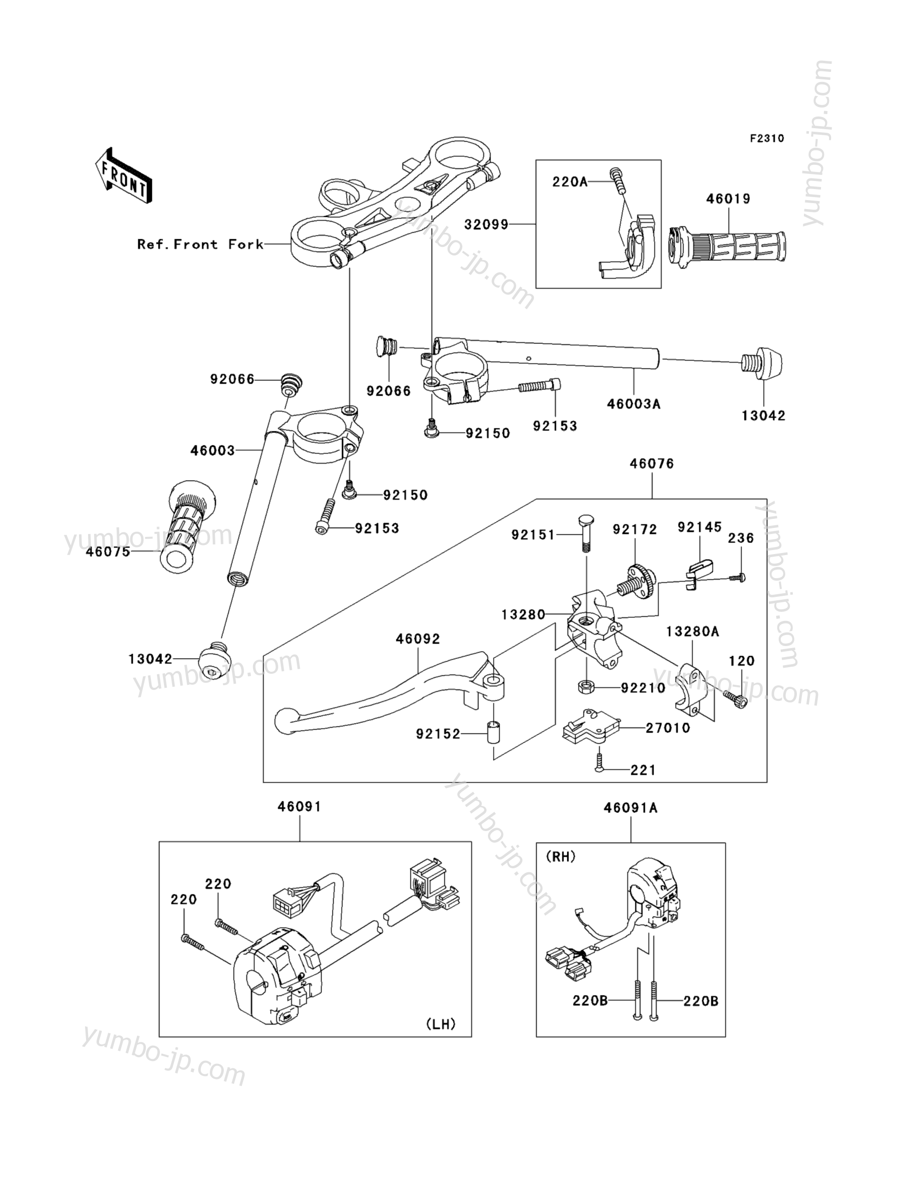 Румпель (рукоятка управления) для мотоциклов KAWASAKI NINJA ZX-10R (ZX1000-C1) 2004 г.