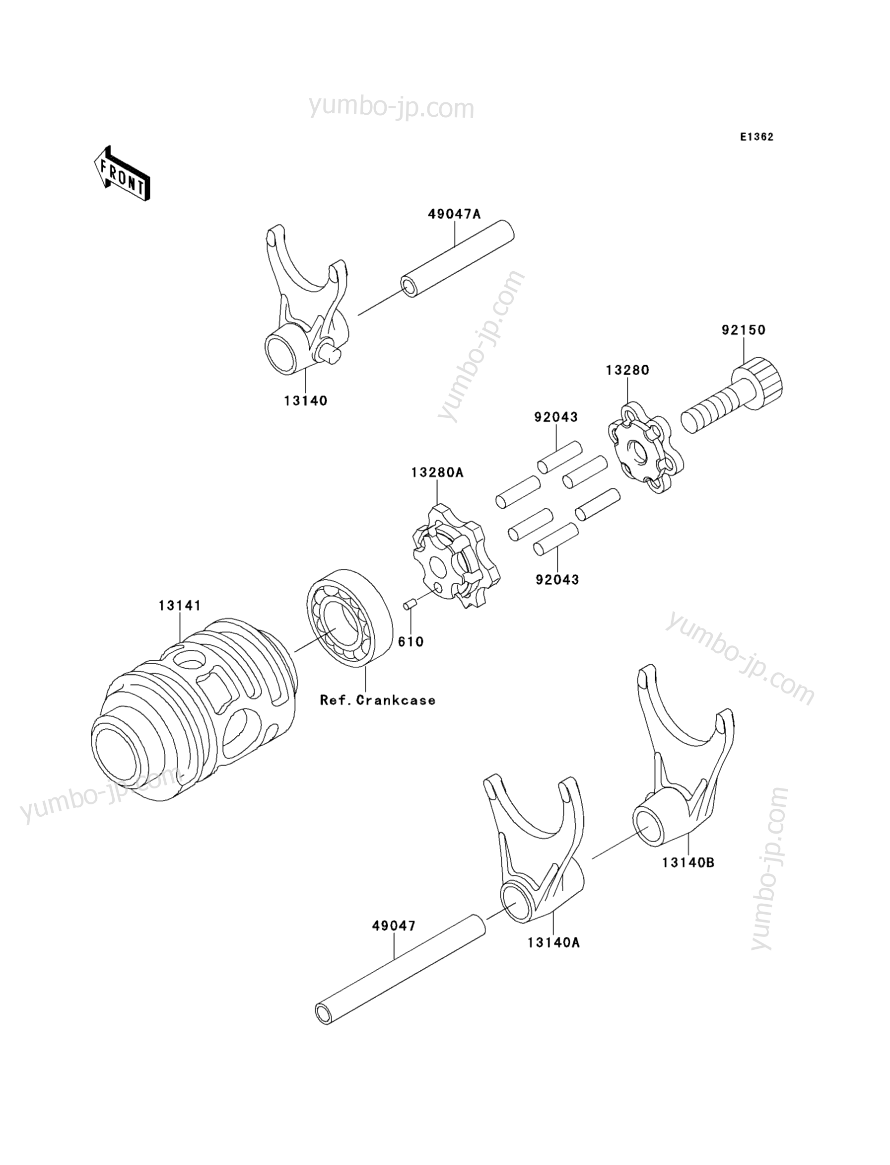 Gear Change Drum/Shift Fork(s) для мотоциклов KAWASAKI KX125 (KX125-L3) 2001 г.
