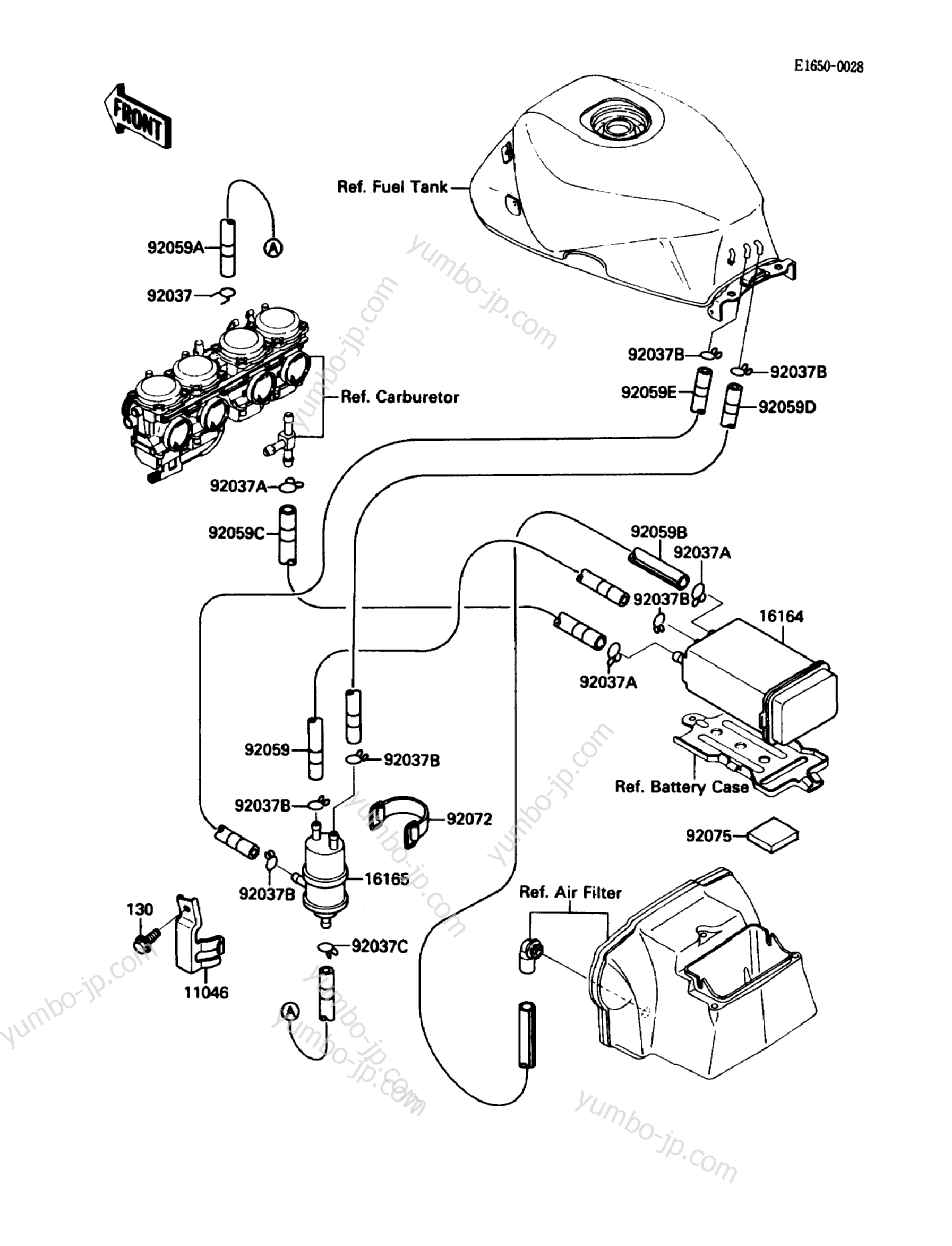 FUEL EVAPORATIVE SYSTEM для мотоциклов KAWASAKI NINJA 600R (ZX600-C2) 1989 г.