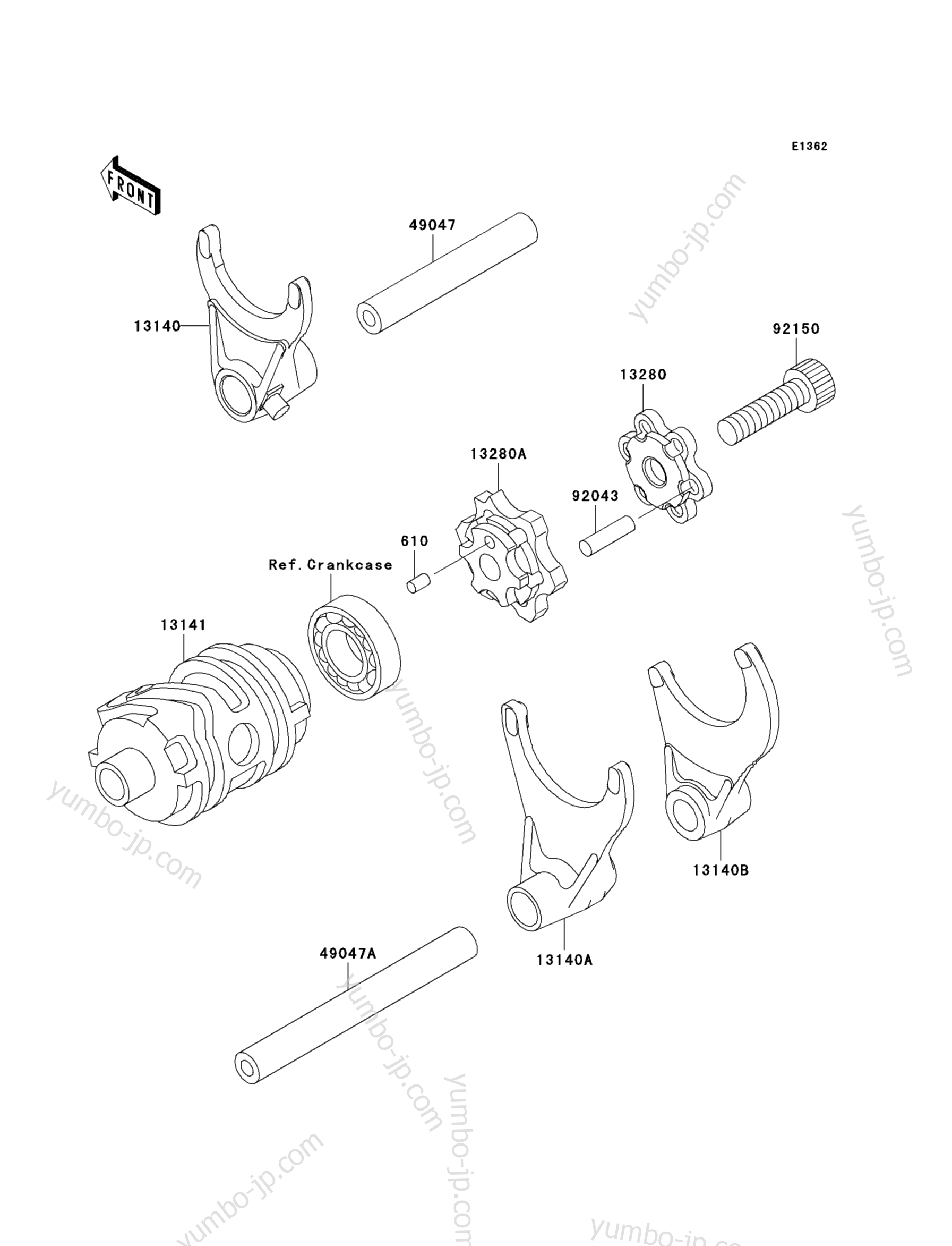 Gear Change Drum/Shift Fork(s) for motorcycles KAWASAKI KX250 (KX250-L4) 2002 year