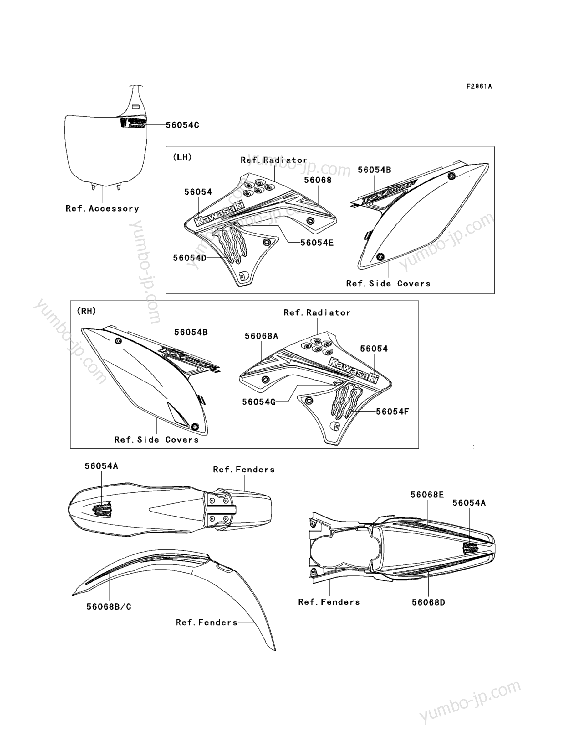 Decals(Ebony)(W9FA) для мотоциклов KAWASAKI KX250F (KX250W9FA) 2009 г.