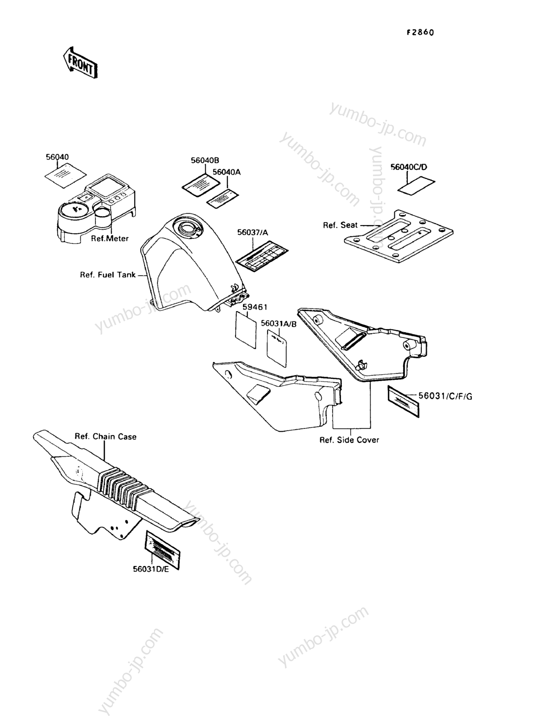 LABELS for motorcycles KAWASAKI KLR650 (KL650-A7) 1993 year