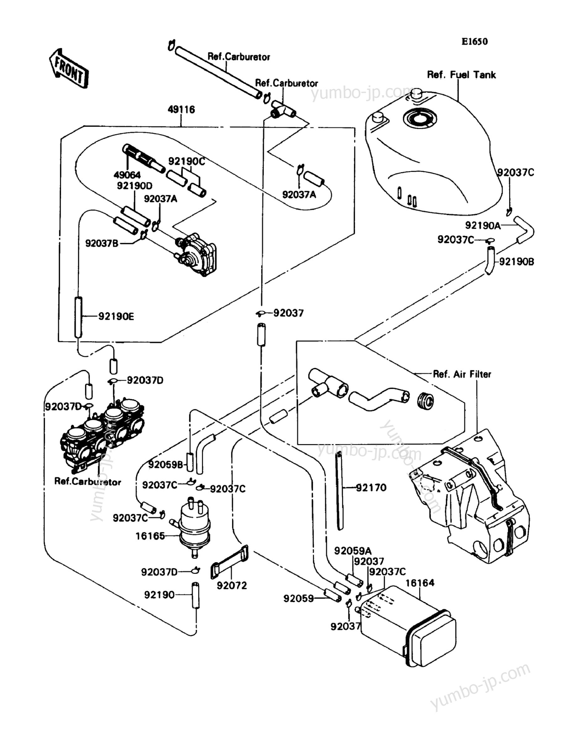FUEL EVAPORATIVE SYSTEM для мотоциклов KAWASAKI NINJA ZX-7 (ZX750-H2) 1990 г.