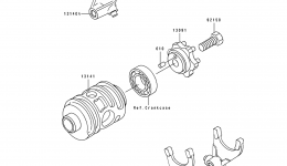 Change Drum/Shift Fork для мотоцикла KAWASAKI KX125 (KX125-J1)1992 г. 