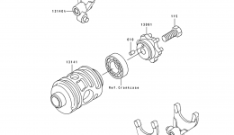 Change Drum/Shift Fork for мотоцикла KAWASAKI KX125 (KX125-H2)1991 year 