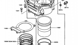 Cylinder/Piston(s) for мотоцикла KAWASAKI KLR250 (KL250-D5)1988 year 
