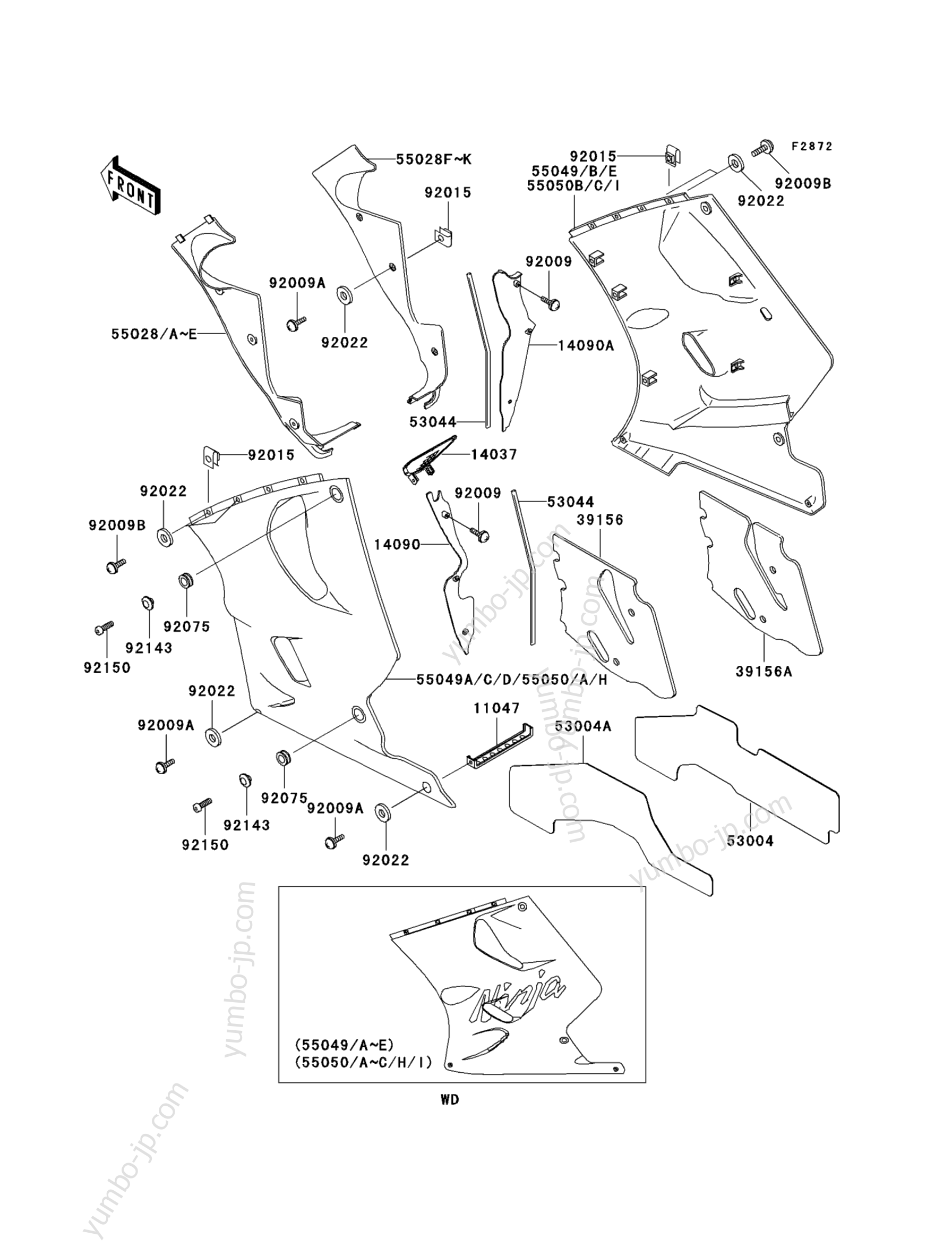 Cowling Lowers(3/3) for motorcycles KAWASAKI NINJA ZX-11 (ZX1100-D6) 1998 year