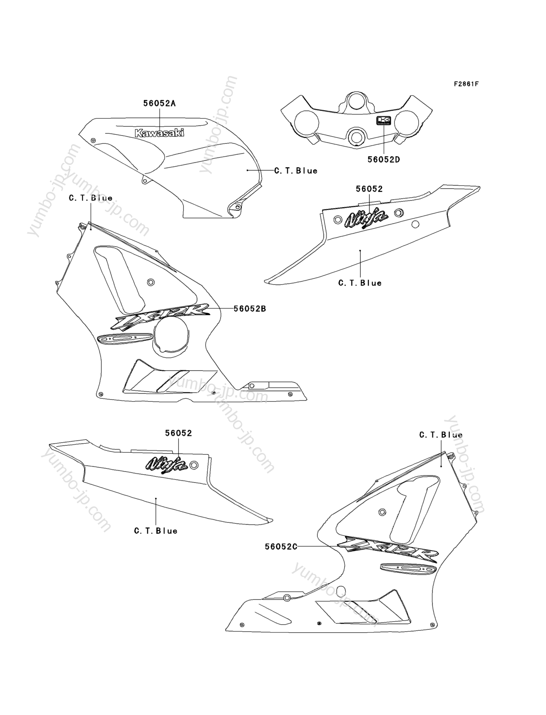 Decals(C.T.Blue)(B3) for motorcycles KAWASAKI NINJA ZX-12R (ZX1200-B3) 2004 year