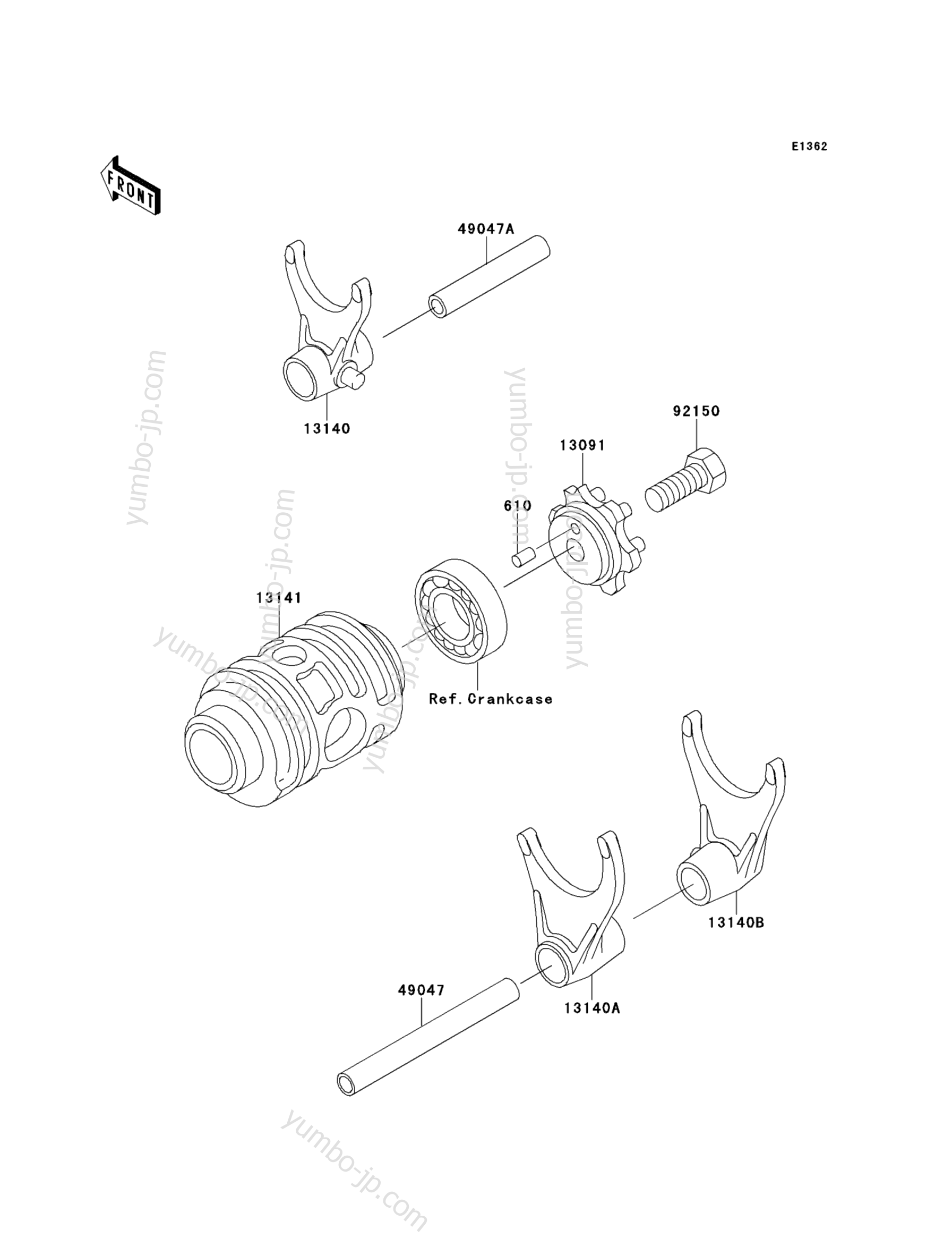 Gear Change Drum/Shift Fork(s) для мотоциклов KAWASAKI KX125 (KX125-L2) 2000 г.