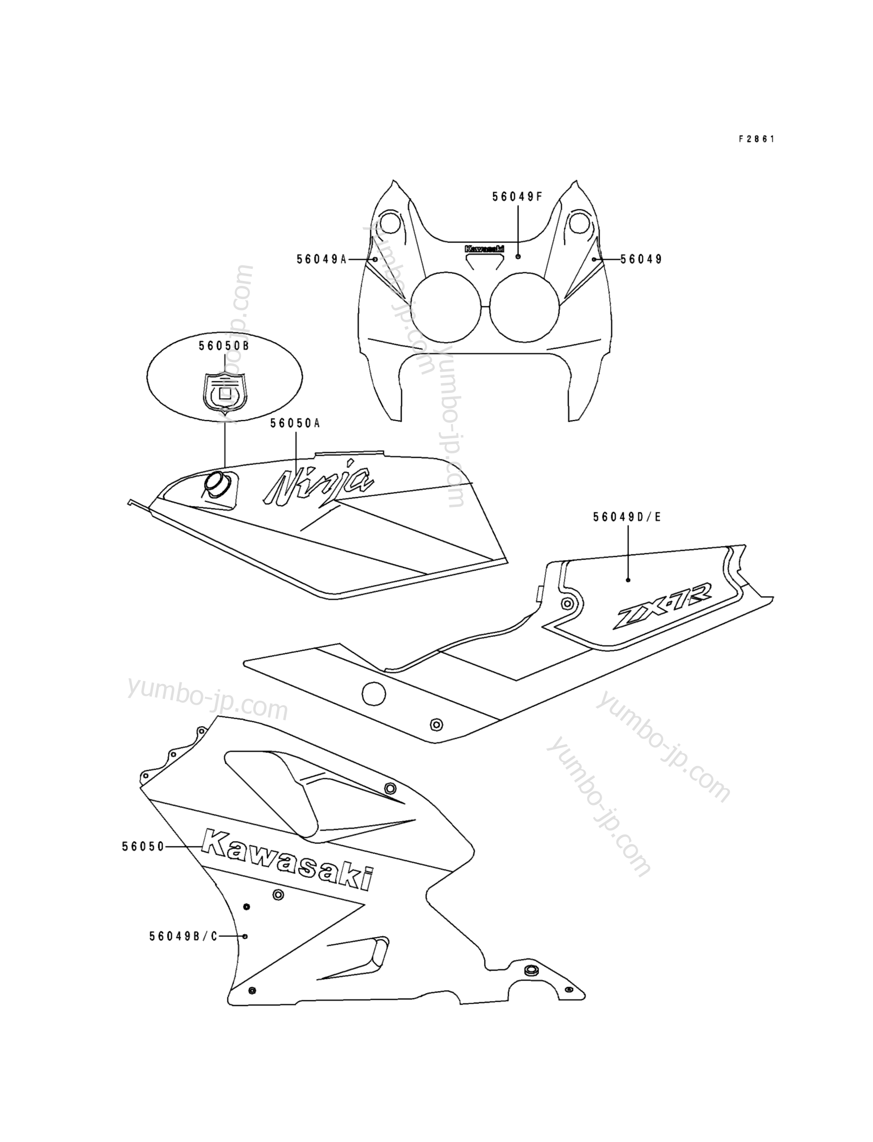 DECAL для мотоциклов KAWASAKI NINJA ZX-7R (ZX750-K2) 1992 г.