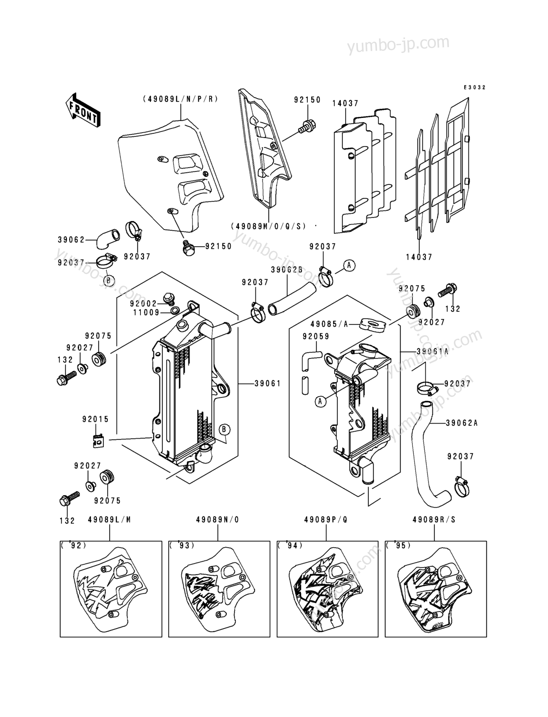 Radiator(KX500-E4/E5/E6/E7) for motorcycles KAWASAKI KX500 (KX500-E7) 1995 year