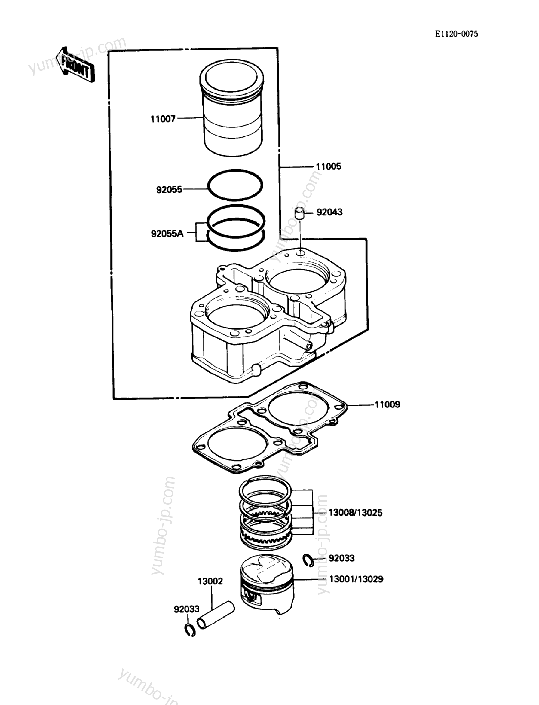Cylinder/Piston(s) for motorcycles KAWASAKI 454LTD (EN450-A5) 1989 year