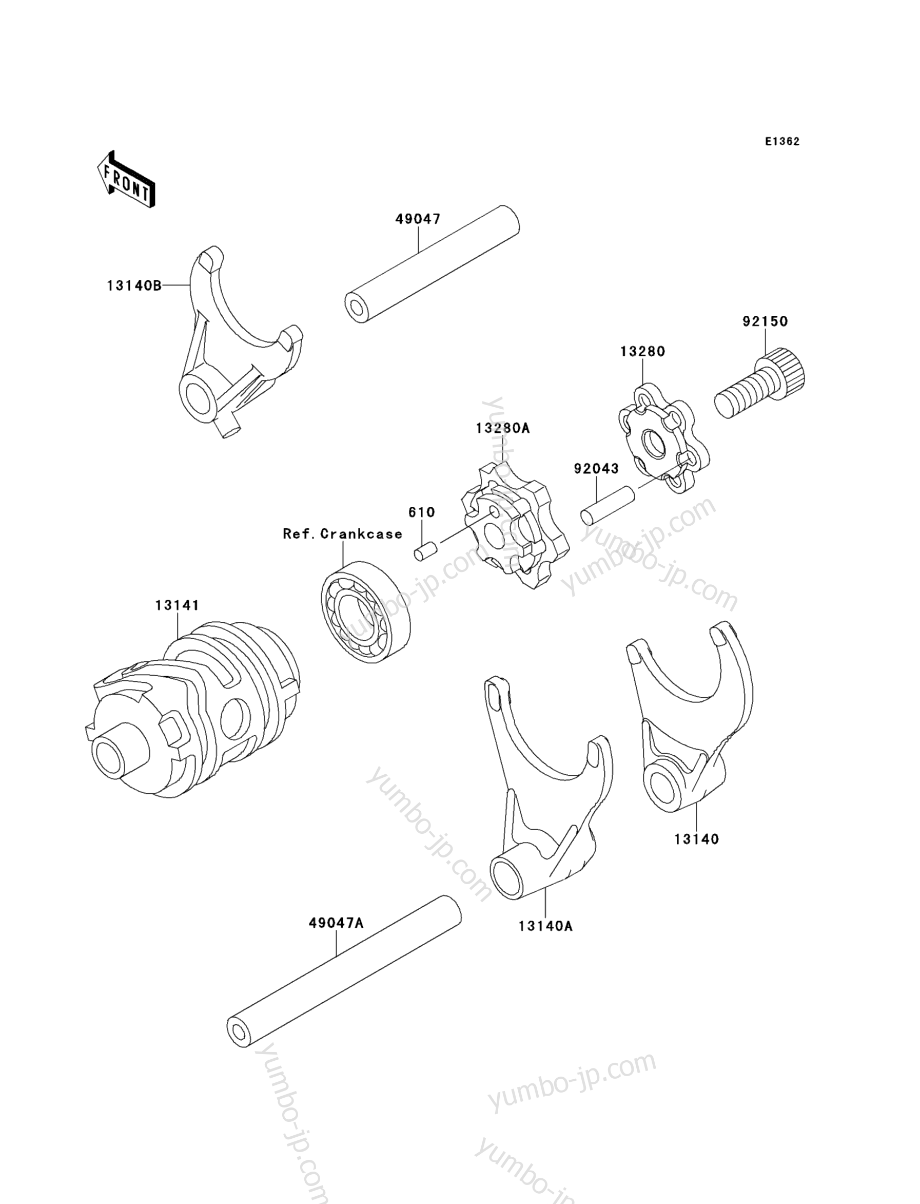 Gear Change Drum/Shift Fork(s) for motorcycles KAWASAKI KX250 (KX250-L3) 2001 year