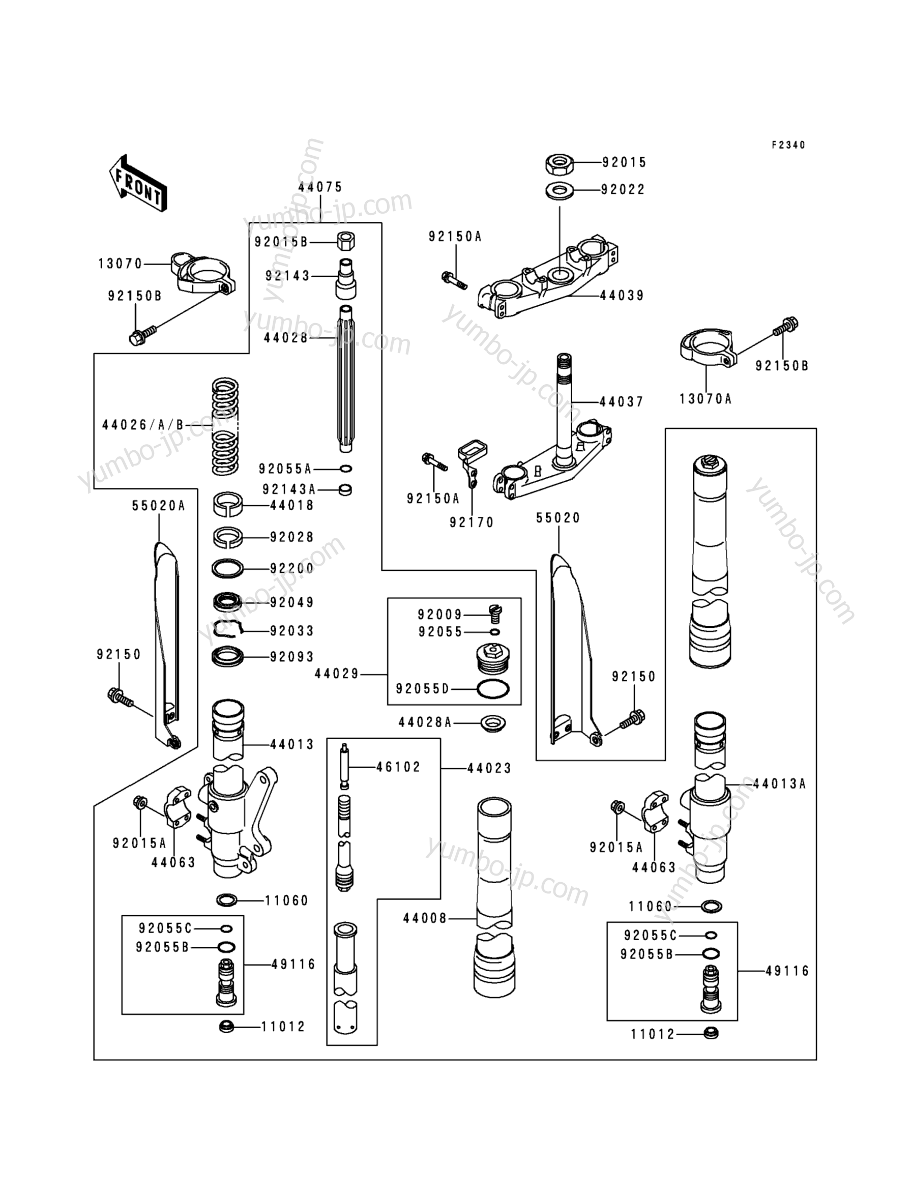 YUMBO | каталог запчастей для мотоцикла KAWASAKI KX125 (KX125-K5) 1998 г.  FRONT FORK