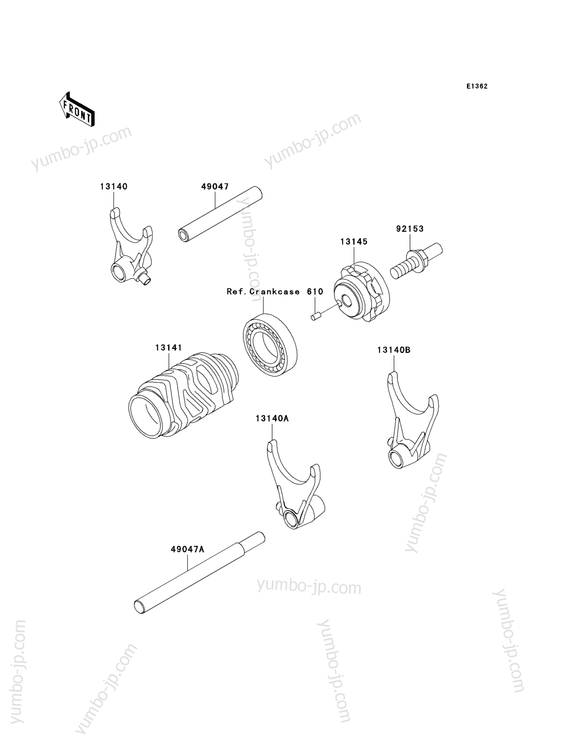 Gear Change Drum/Shift Fork(s) for motorcycles KAWASAKI KX125 (KX125-M3) 2005 year