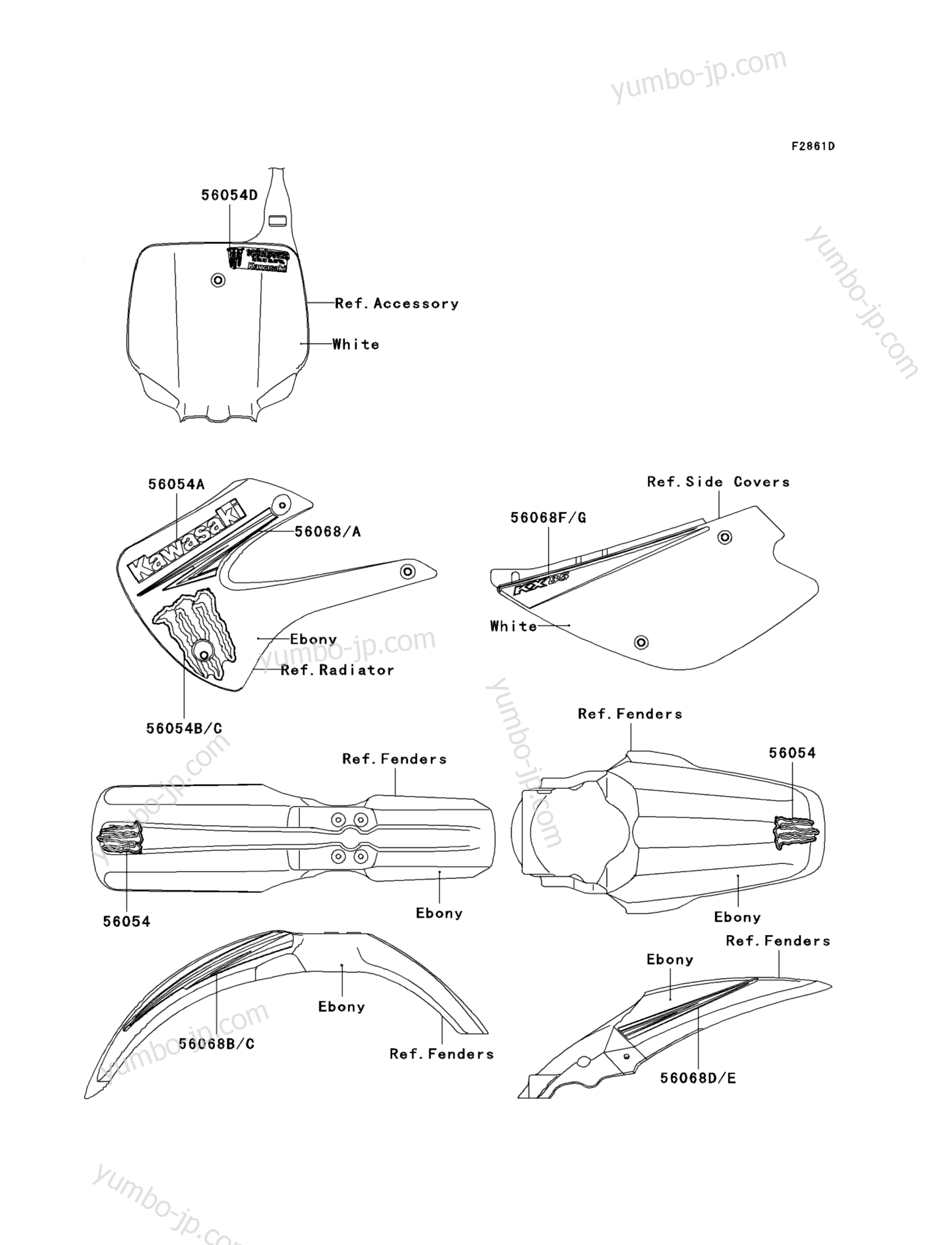 Decals(Ebony)(A9FA) для мотоциклов KAWASAKI KX85 (KX85A9FA) 2009 г.