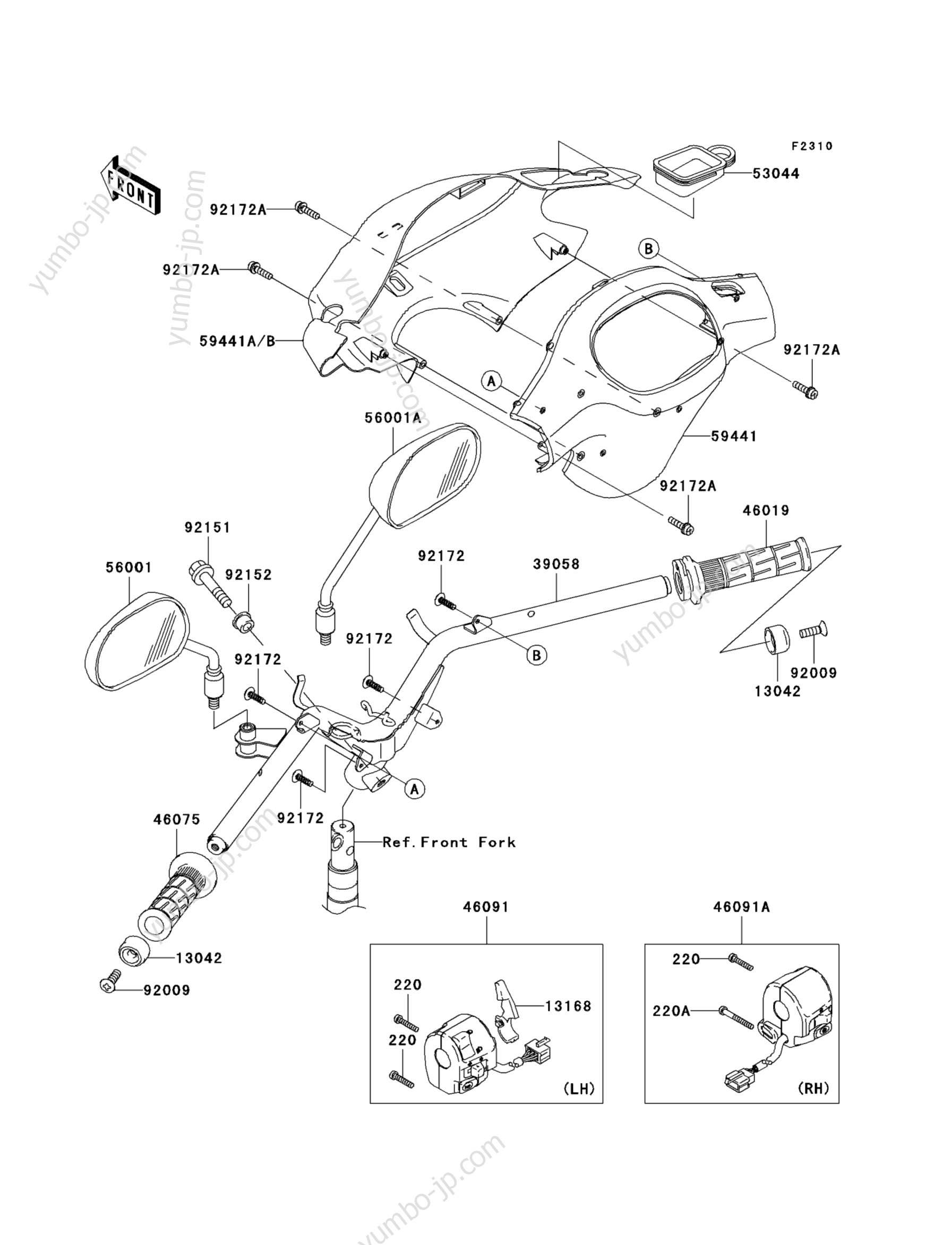 Румпель (рукоятка управления) для мотоциклов KAWASAKI BRITZ R (AN112DAF) 2010 г.